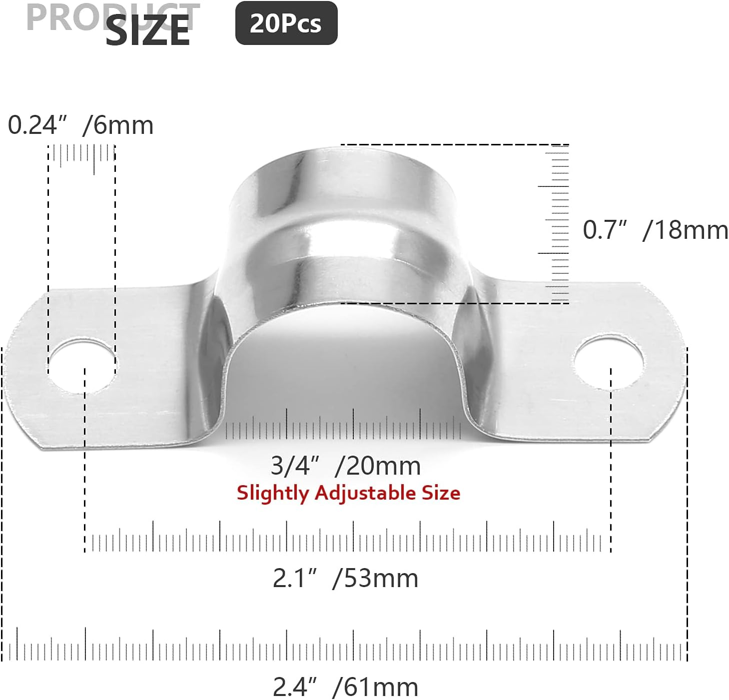 Jersvimc 20Pcs 3/4 Inch Stainless Steel Conduit Clamps, Two Hole Strap U Bracket Rigid Pipe Strap Metal U Clamp Conduit Strap Tension Clips U-Tube Clamp Heavy Duty image number 5