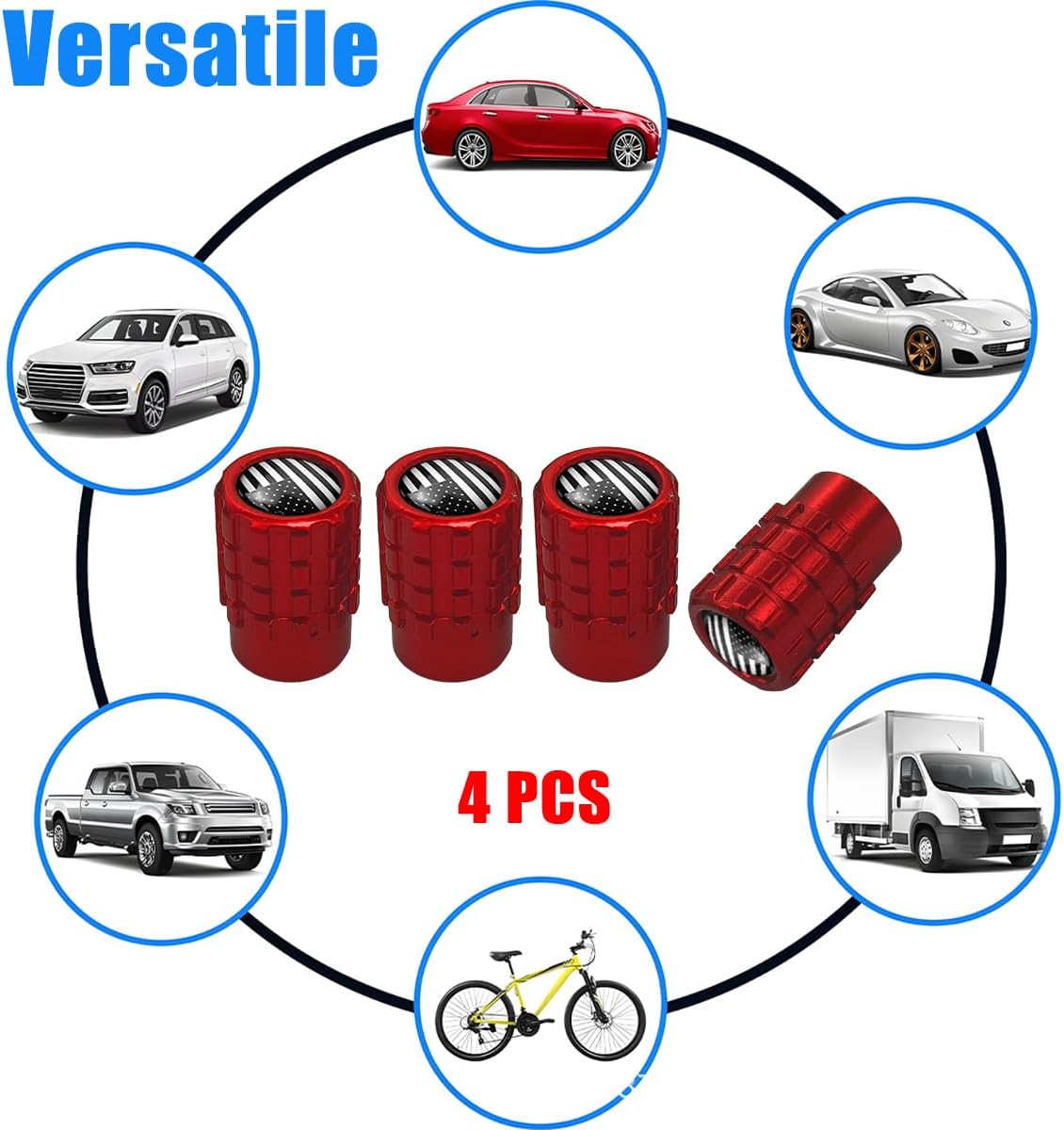 Osilly Car Tire Valve Stem Caps, 4PCS Aluminum Alloy Airtight Vehicle Wheel Protector, Dustproof Leak-Proof Automotive Tyre Air Covers Accessories, Universal for SUV, Sedan, Truck (Red/Black)