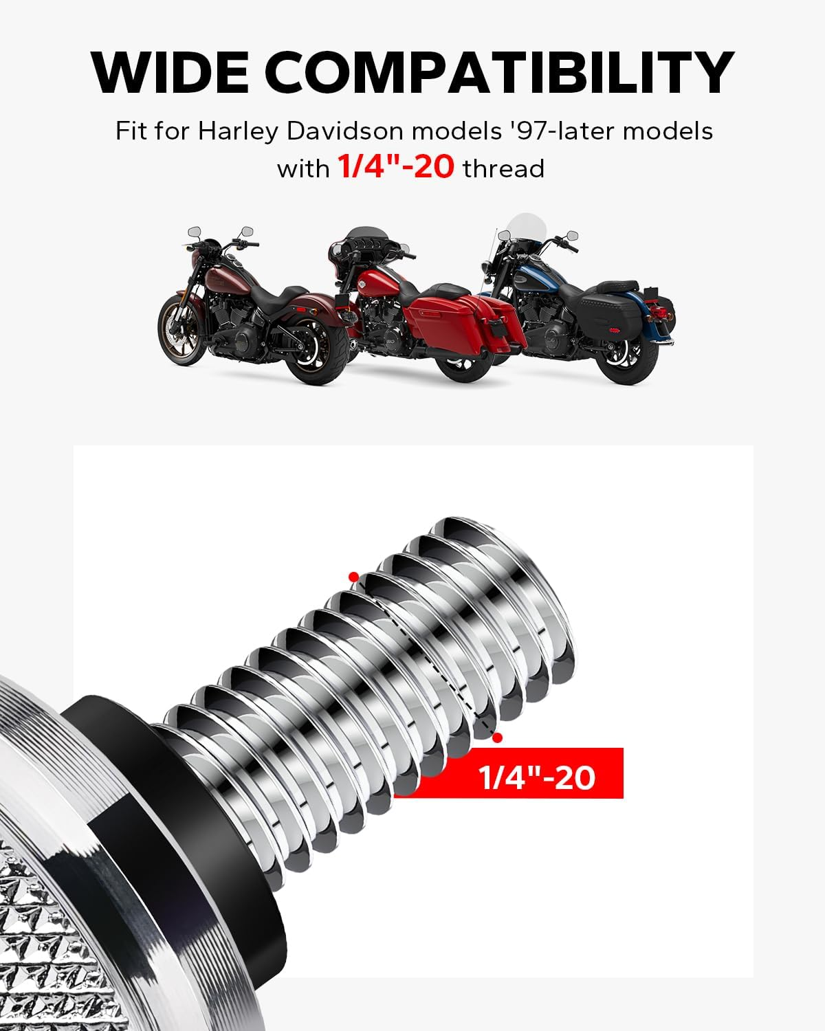 Amazicha Chrome Stainless Steel Seat Bolt Nut Tab Screw Mount Knob Cover Compatible for Harley Davidson Sportster Softail Touring Dyna 1997-2024 image number 3