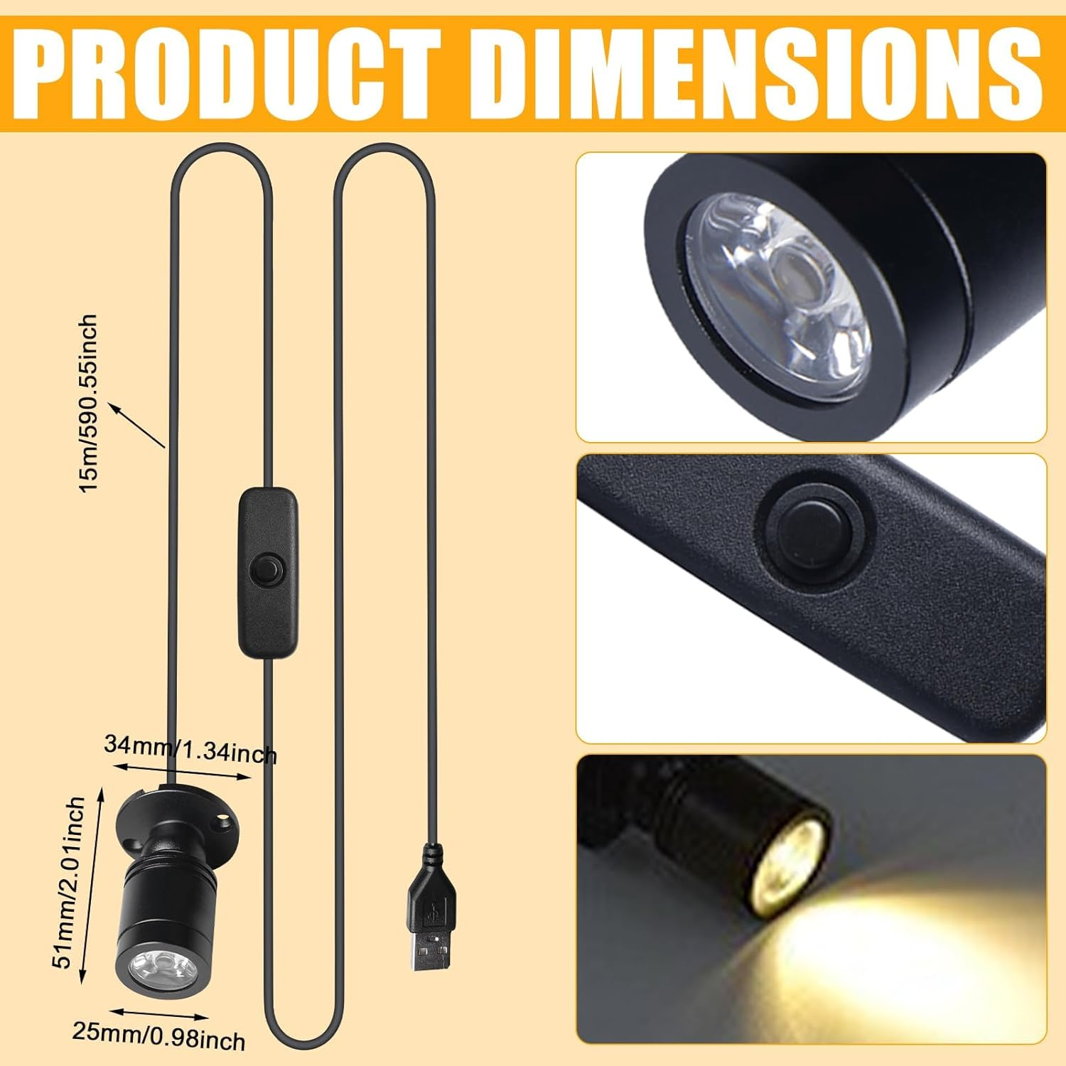 Pack of 4 Mini LED Spot Light, 5 V 3 W USB Headlight 360&deg; Swivelling Aluminium Spotlight Accent Lights Picture Lights Cabinet Light LED Spotlight Lights for Hallway Jewellery Shop Windows Warm White