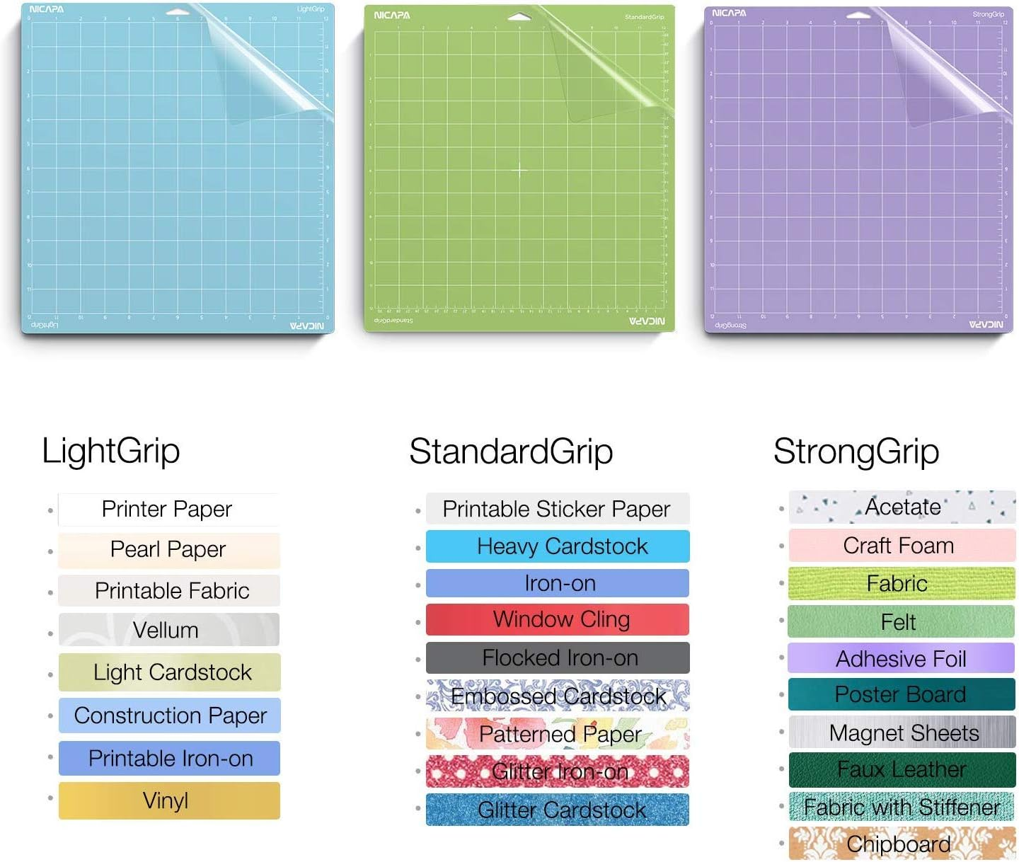 NICAPA Replacement Adhesive Cutting Mat for Cricut Maker 3/Explore 3/Air 2/Air/One [Standardgrip,12X24 Inch,3Pack], Non-Slip Flexible Square Gridded Cut Mats Replacement Accessories Vinyl Cutter image number 3