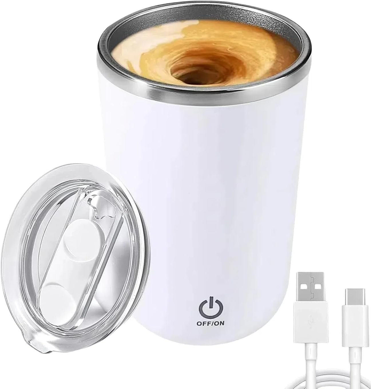 LIFEBEA Rechargeable Self Stirring Coffee Mug &ndash; Automatic Electric Mixer Cup with Lid, 304 SS, IPX6 Waterproof for Protein Powder, No-Lump, Portable Travel Mug - Green