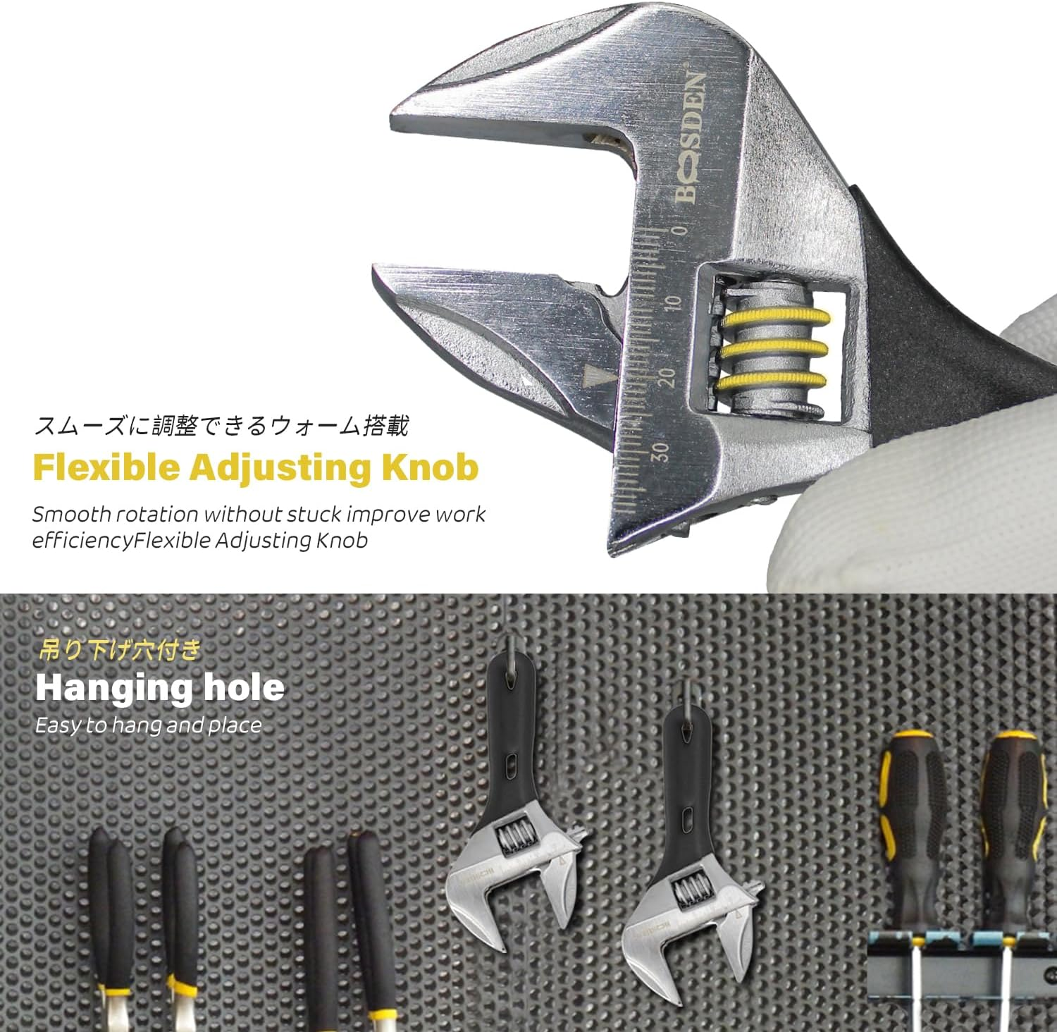 BOOSDEN Adjustable Wrench, 6 Inch Stubby, Chrome Vanadium Steel, Ideal for Pipe, Gas Industry, and Disassembly