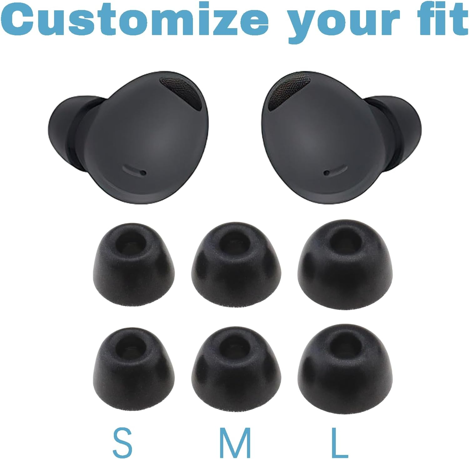 3-Pairs Replacement Memory Foam Ear Tips for Galaxy Buds2 Pro - Enhanced Comfort & Noise Isolation, Premium Replacement Foam Ear Tips (S/M/L, Black) image number 1