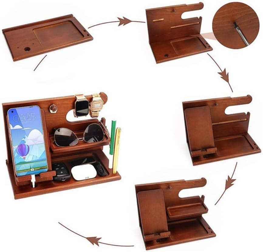 Yizunnu Wood Phone Docking Station for Men - Wooden Nightstand Organizer Birthday Gifts for Men or Dad for Men Graduation Anniversary Idea Birthday Gifts image number 5