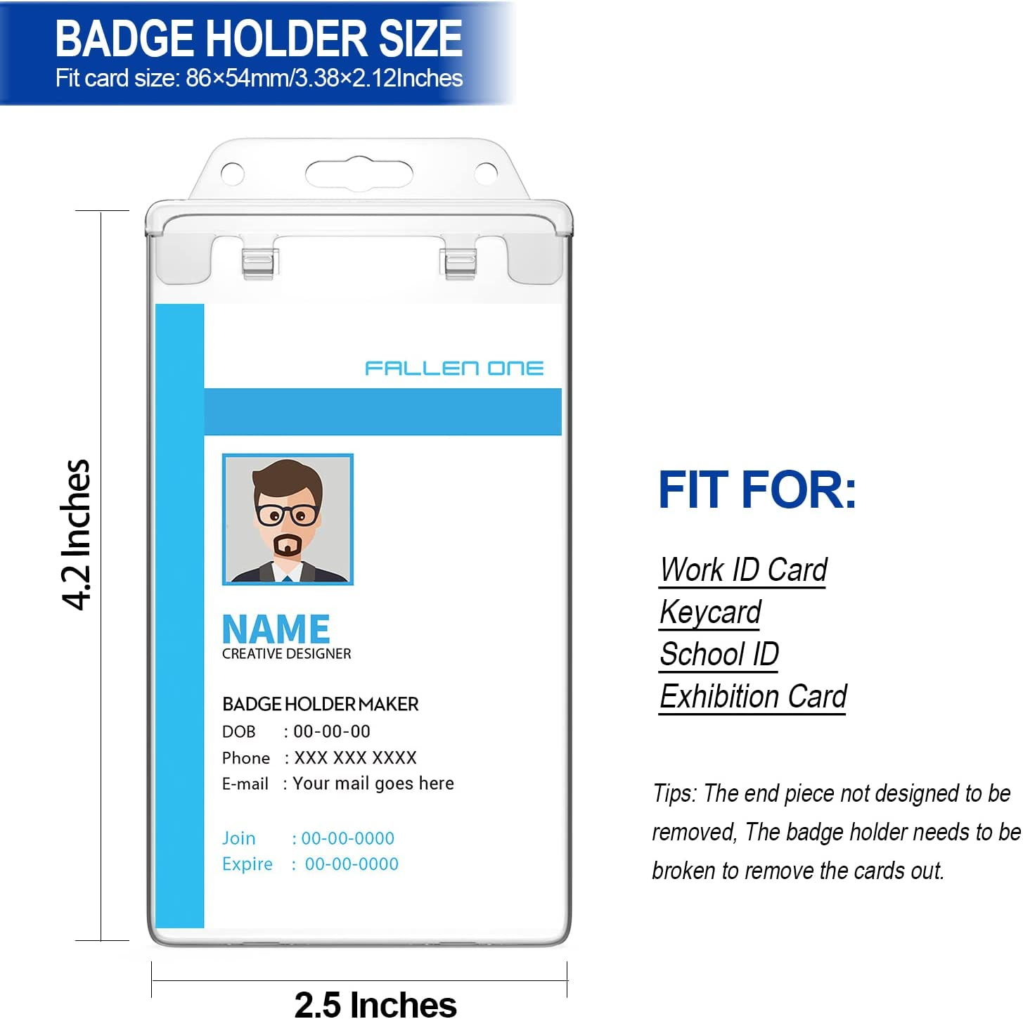 2 Packs Clear Hard Badge Holder,Plastic Locking Id Badge Holder, for School, Festival, Event