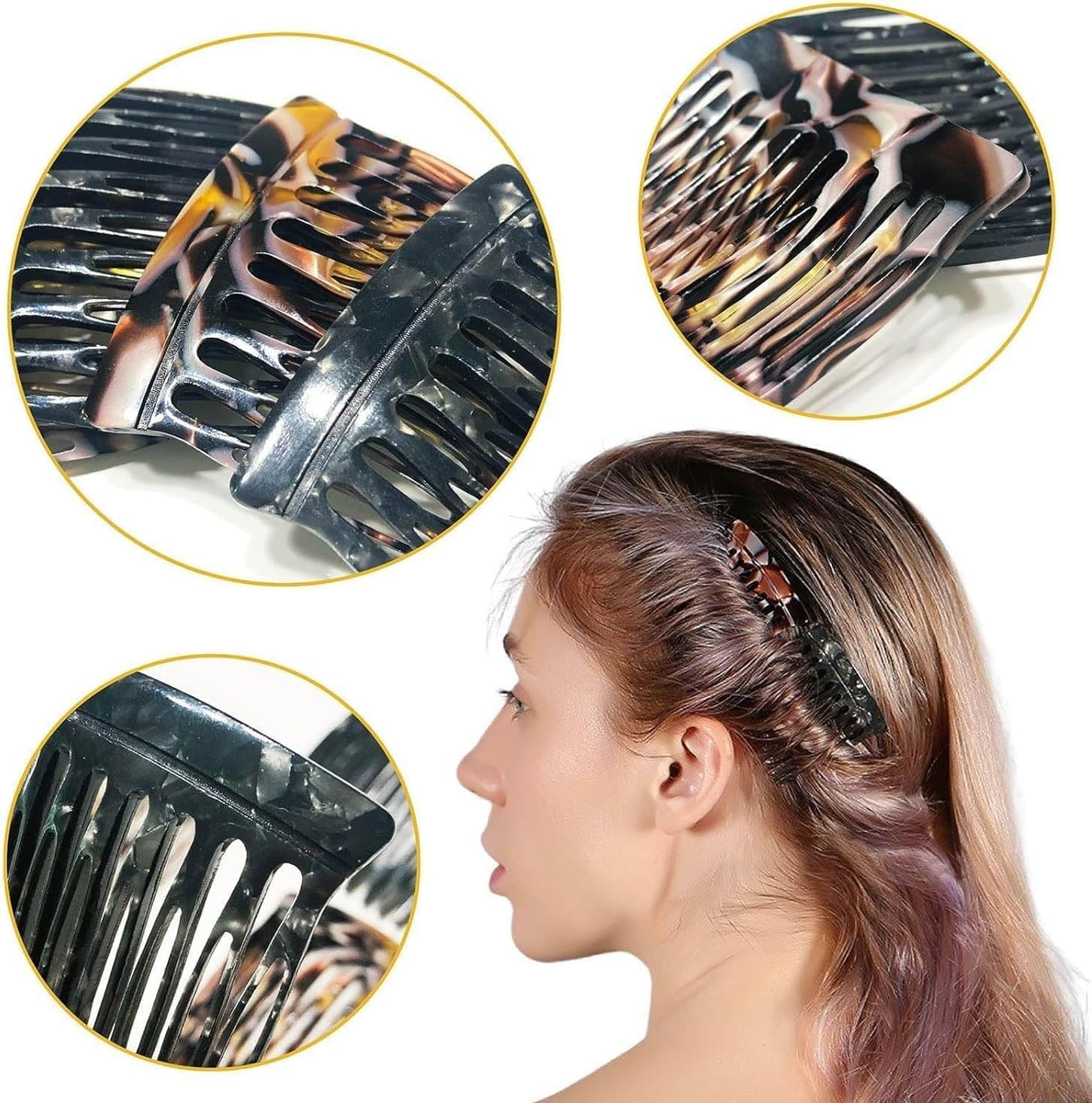 MIVES French Hair Twist Comb, 4Pcs Plastic, Black, Brown Onyx, Women, Medium to Long Hair, Hair Styling Enthusiasts, Female, Formal Occasions, Casual Daily Use image number 1