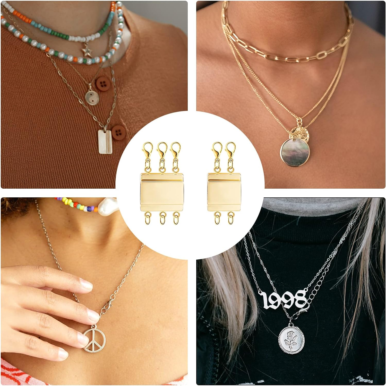 KINBOM 2Pcs Layered Necklace Clasps, Magnetic Necklace Separator for Layering Polished Jewelry Multi Strand Connector for Layered Necklace Bracelet Jewelry Making (Gold) image number 3