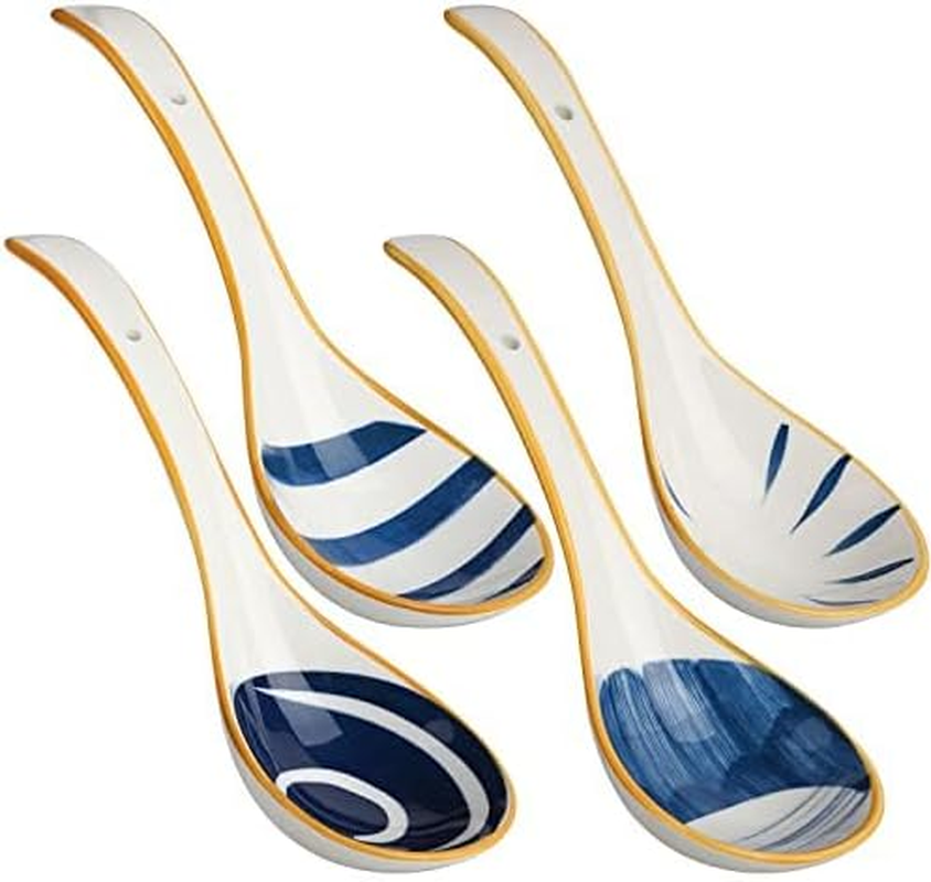 Ceramic Ladle Spoon Set of 4 Long Handle Soup Ladle with Holes Gravy Sauce Ladles Kitchen Cooking Ladles for Cooking Serving (Style 2) image number 2