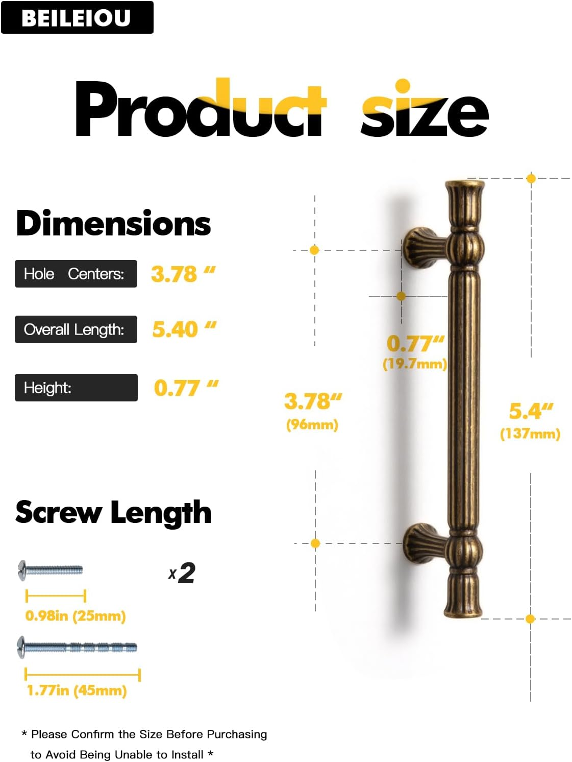 Antique Brass Cabinet Pulls - 3-3/4 Inch(96Mm) Hole Center Classic Vintage Drawer Handles Zinc Alloy,Kitchen Cupboard Bathroom Dresser Cabinet Hardware (2, Antique Brass, 3-3/4"(96Mm) Hole Centers) image number 3