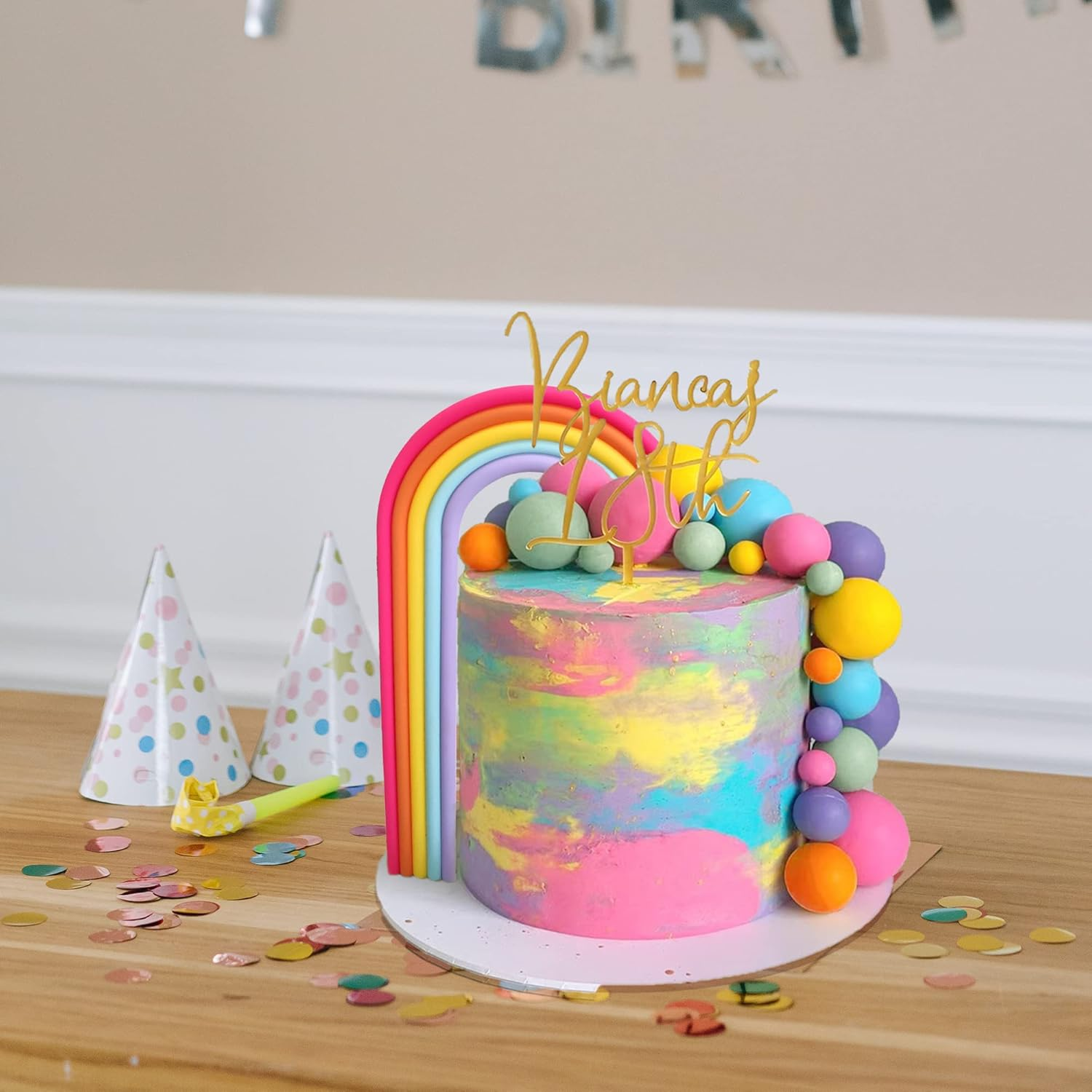 HAVAGDTM 28PCS Rainbow Cake Toppers Colorful Balls Decorations for Wedding Baby Shower Girls Boys Birthday Party Supplies (Colorful)