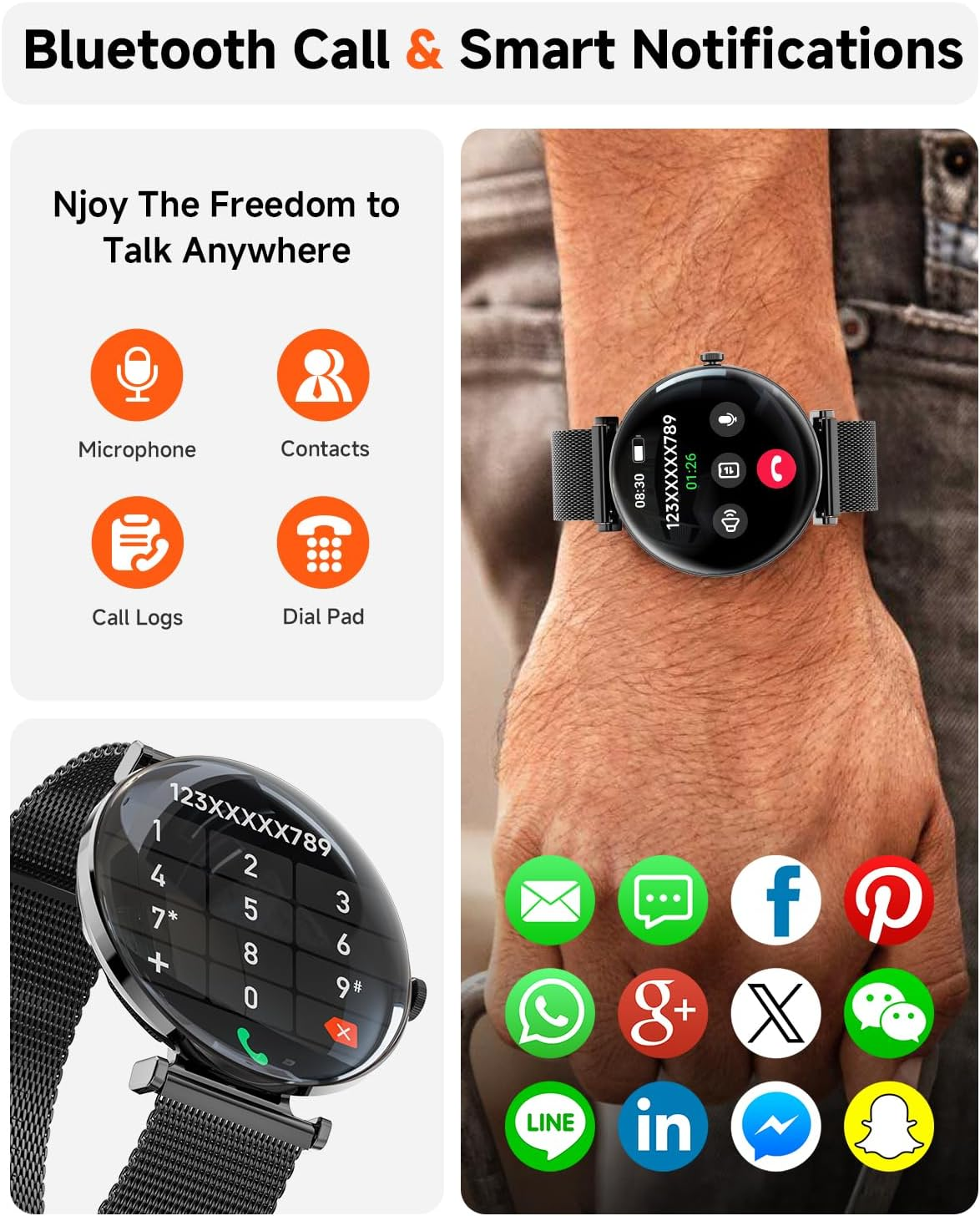 Smart Watch for Men Women with Call Answer/Dial/2 Bands,1.43" Micro-Spherical AMOLED Screen Smart Watch,Activity Tracker with Voice Assistant,Ip68 Waterproof Smartwatch for Android Ios