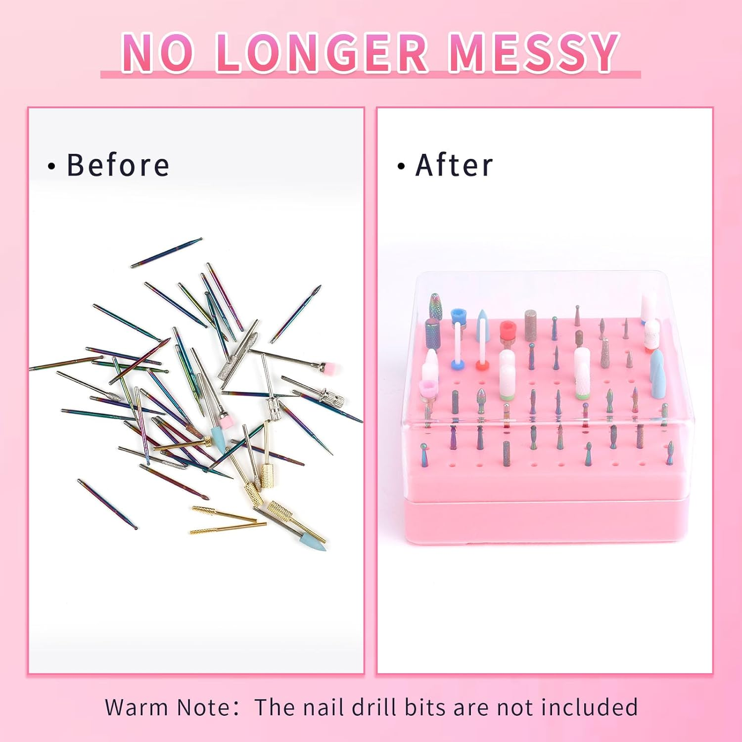 Heemeei Nail Drill Bits Holder & Nail Drill Bits Cleaning Brush, 100 Holes Nail Bit Holder, Dustproof Nail Art Drill Bits Display Storage Box, Nail Drill Bit Holder for Nail Tech (Pink) image number 1