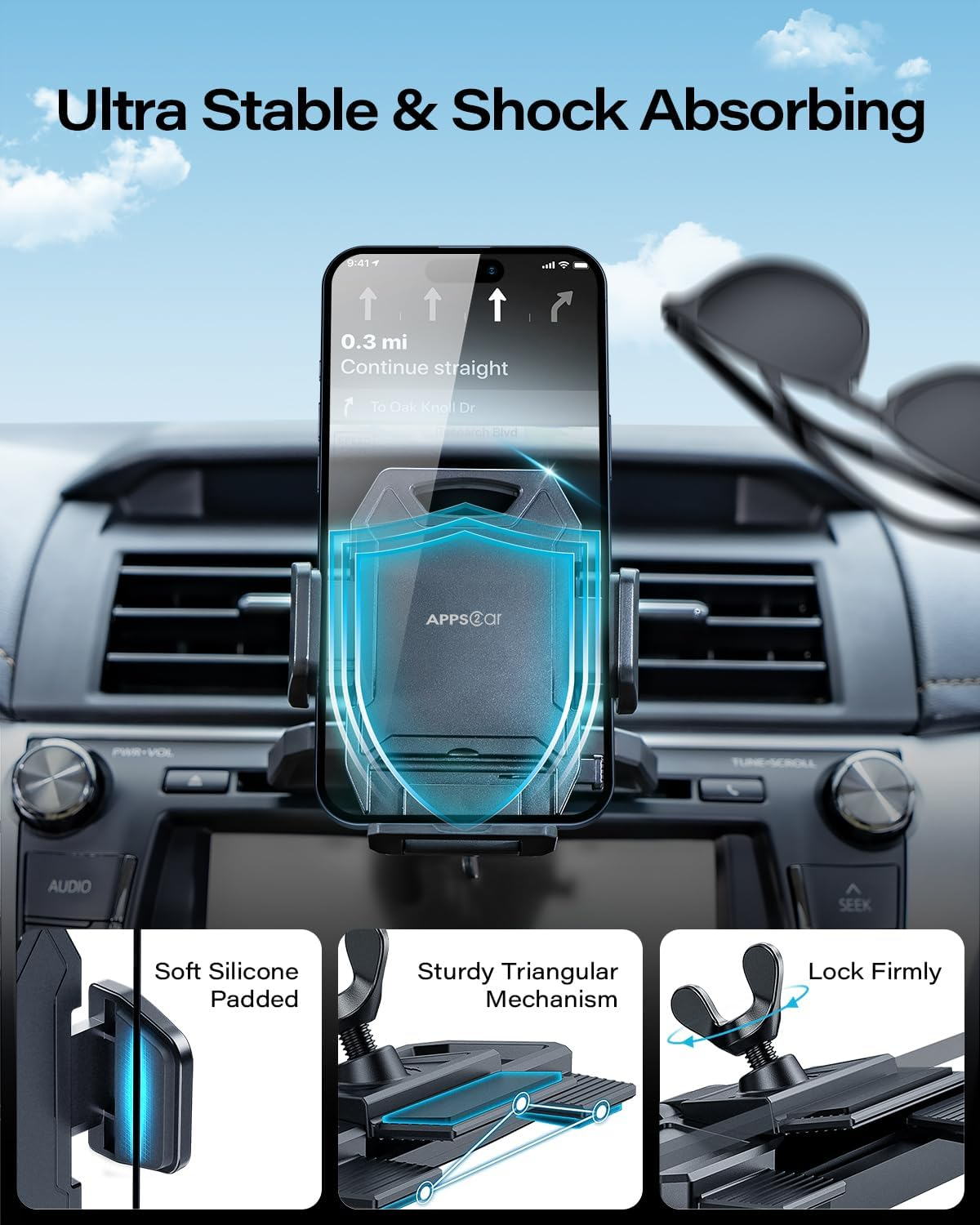 Apps2Car Sturdy CD Slot Phone Mount with One Hand Operation Design, Hands-Free Car Phone Holder Universally Compatible with All Iphone & Android Cell Phones, for Smartphone Mobile image number 4