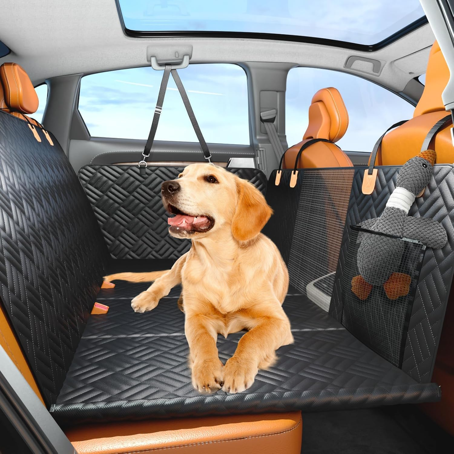PETZOOKA Dog Car Seat Cover for Back Seat, Hard Bottom Back Seat Extender for Dogs Hammock 600D Heavy Duty Scratch Proof Waterproof Nonslip Durable Back Seat Covers for Cars, SUV and Trucks（Black） image number 6
