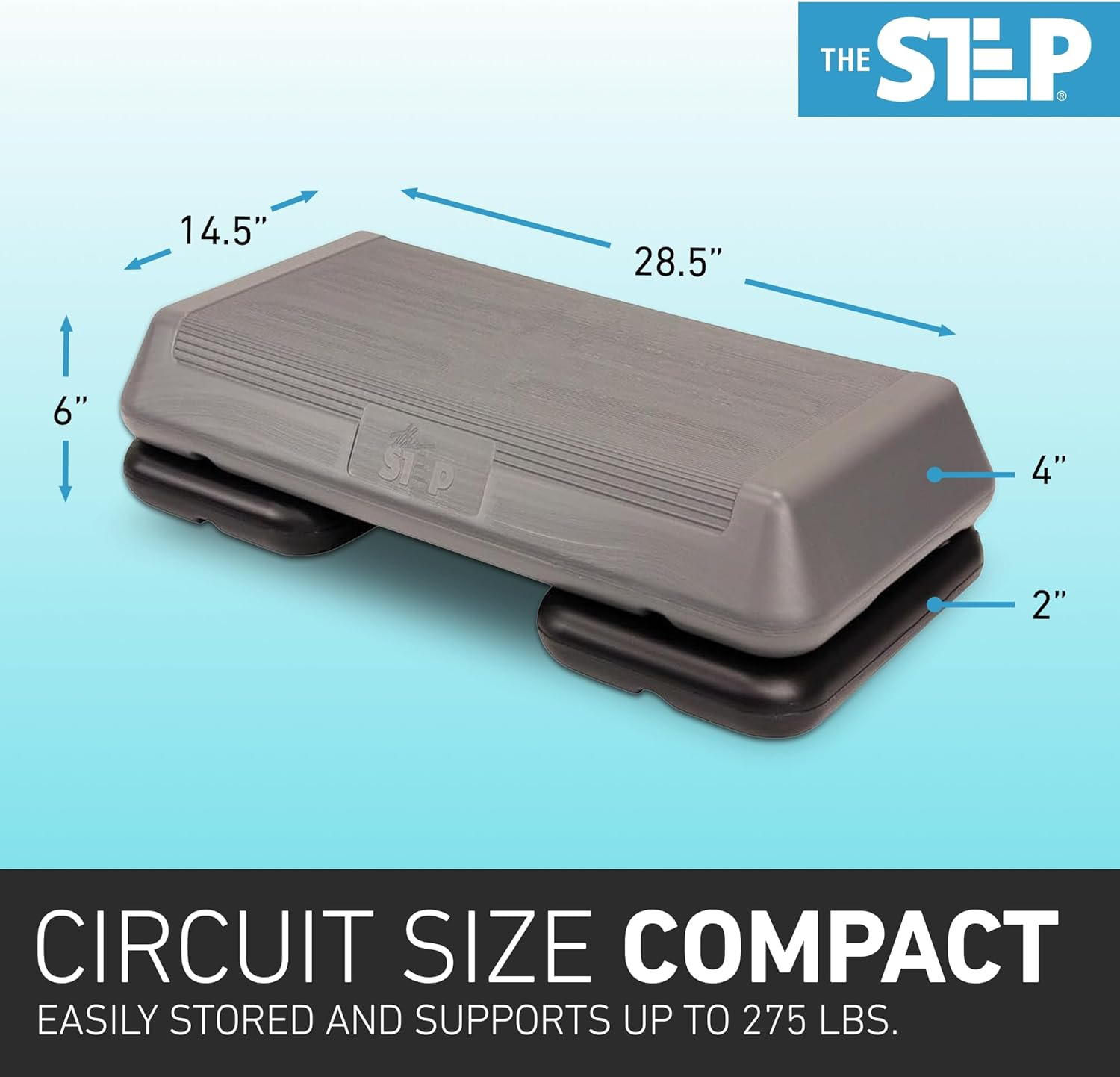 The Step (Made in USA) Original Aerobic Platform &ndash; Circuit Size Grey Aerobic Platform and Original Black Risers image number 1