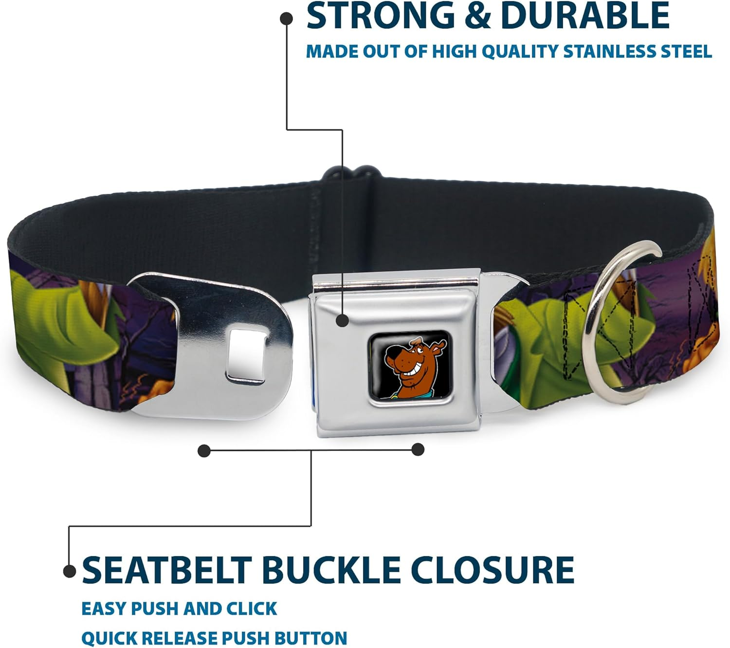 Buckle-Down Seatbelt Buckle Dog Collar - Scooby & Shaggy Hugging W/Werewolf Man Purple - 1" Wide - Fits 11-17" Neck - Medium image number 6