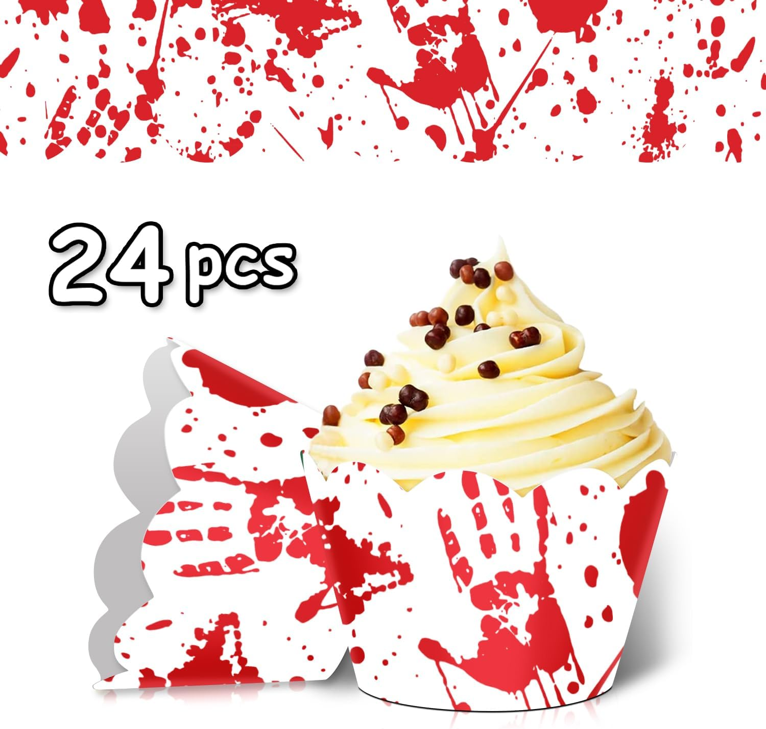 24Pcs Halloween Cupcake Wrapper Pick for Handprint Footprint Help Run Detective Fantasy Horror Scream Party Theme Decor Supplies Men Women Boys Girls Birthday Party Decoration image number 3