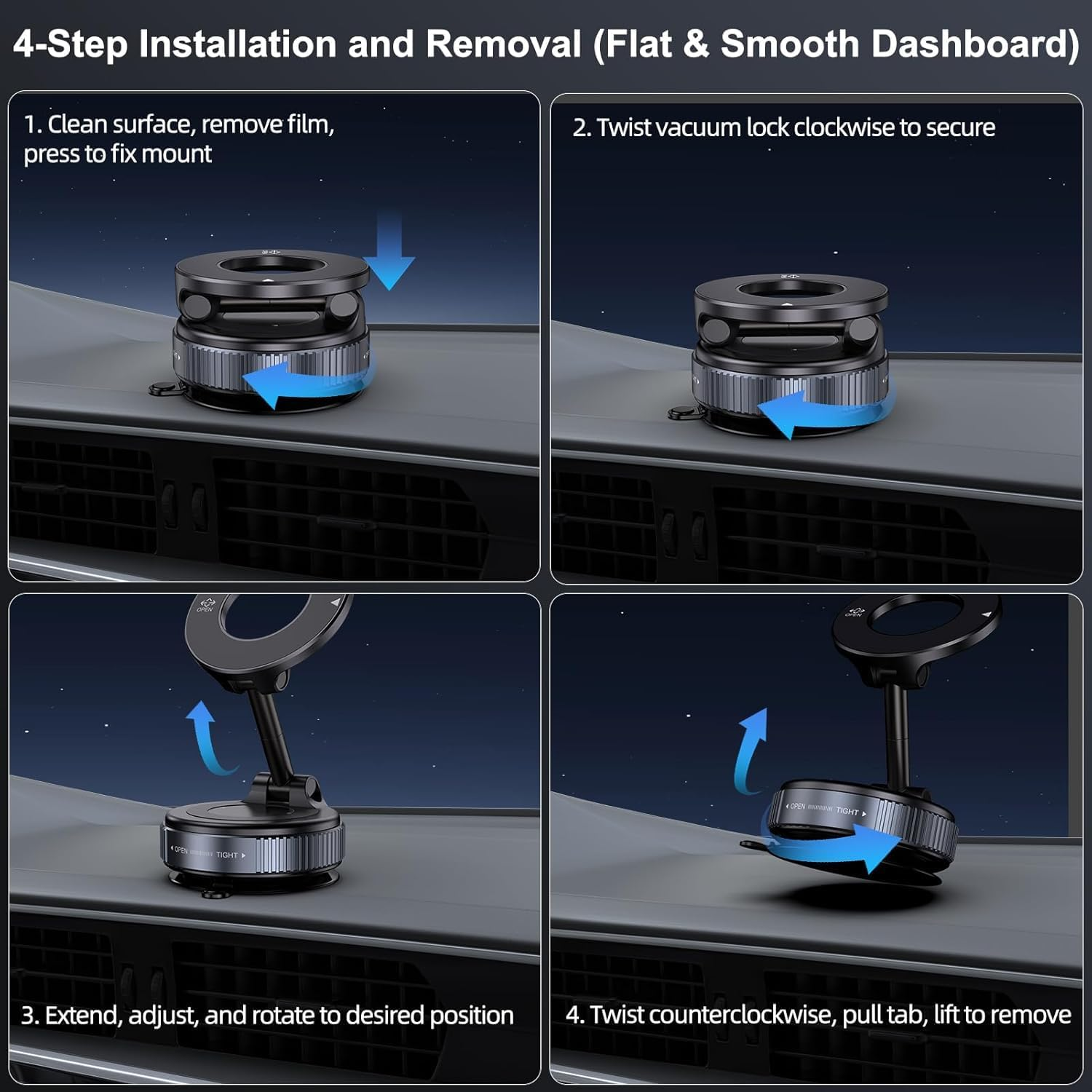 Vacuum Magnetic Suction Phone Holder, Foldable and Retractable Hands-Free Suction Cup Phone Mount for Car/Gym/Mirror/Smooth Surface, Compatible with Iphone Android and All Smartphones (Black) image number 6