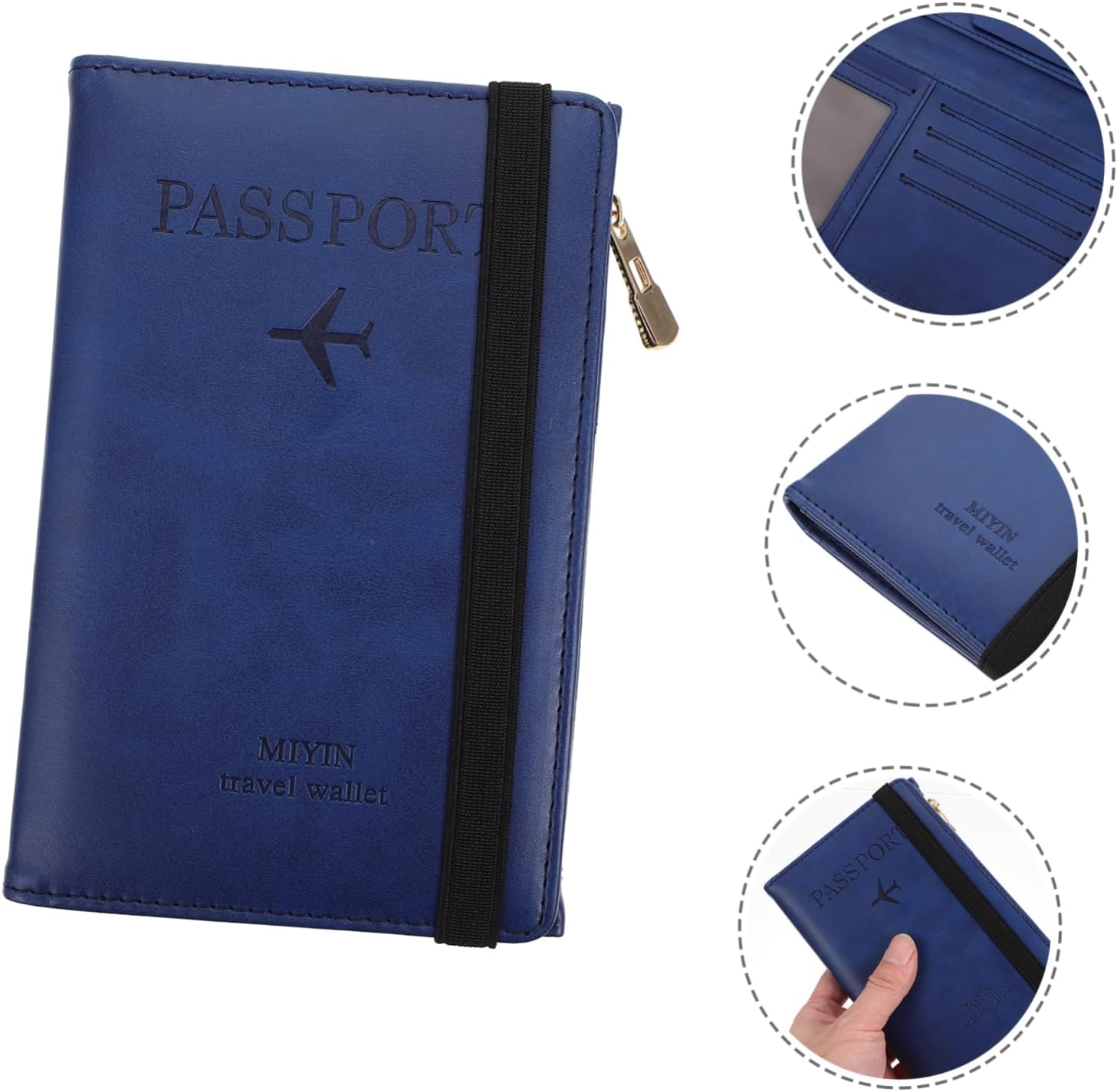LIFKOME Travel Passport Protector Pu Passport Cover RFID Blocking Cardholder with Name Tag Organizer Short Style for Business and Leisure Use in Navy Blue - Black image number 2