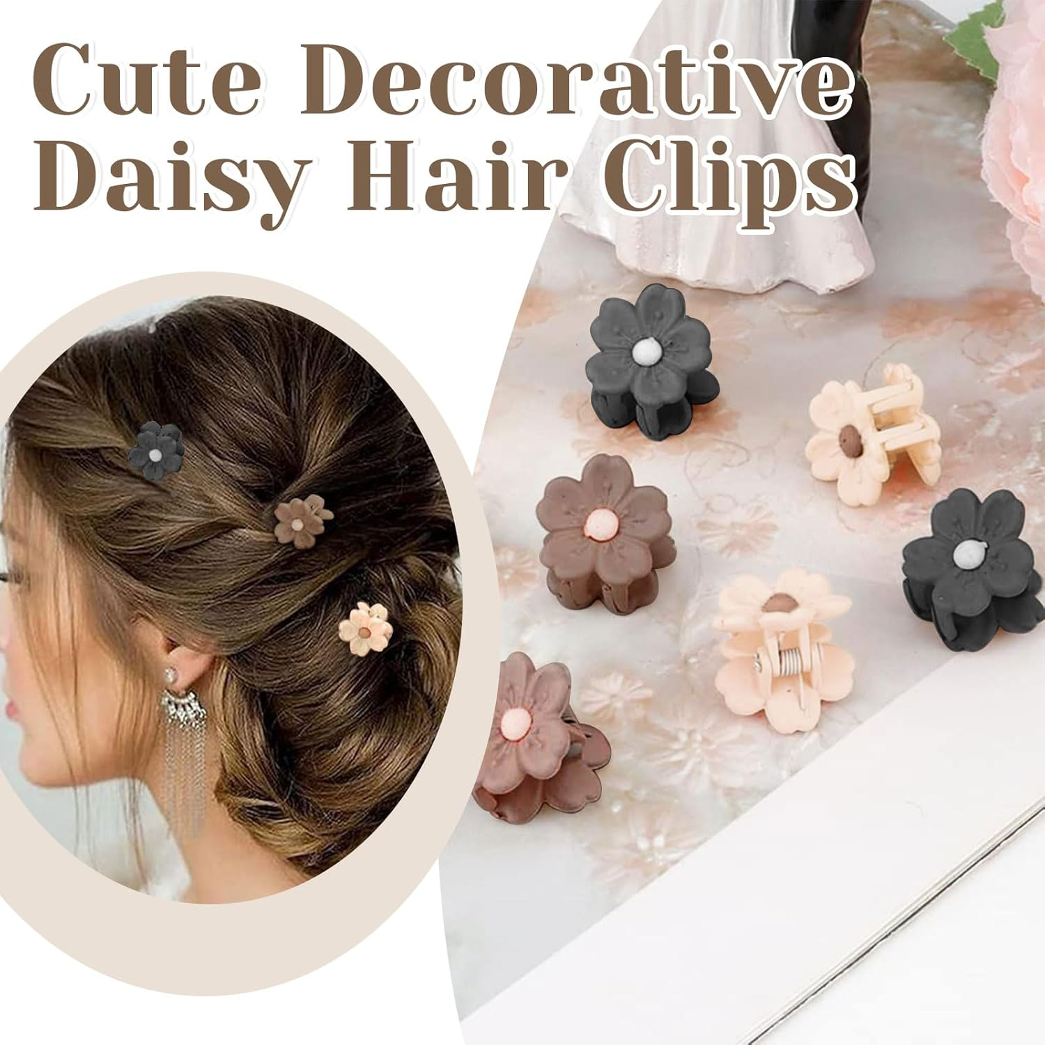 Lunarcharm 10 Pieces Small Flower Daisy Hair Clips for Women Girls Mini Hair Clips Hair Clips with Strong Hold Cute Hair Accessories image number 3