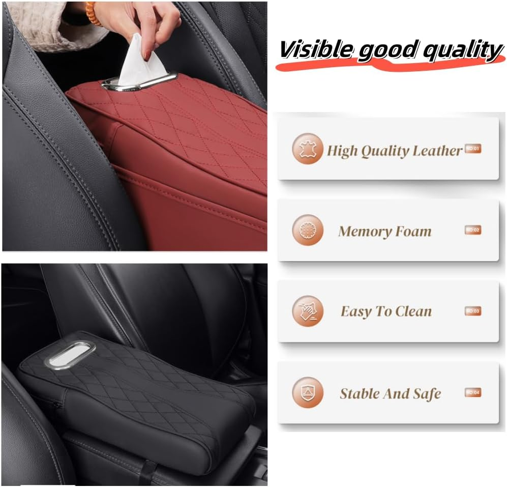 Car Armrest Cover Car Center Console Pad Leather Car Armrest Cover Diamond Pattern Memory Foam Soft and Breathable Tissue Storage Universal Armrest Pad Suitable for Most Cars Black image number 3
