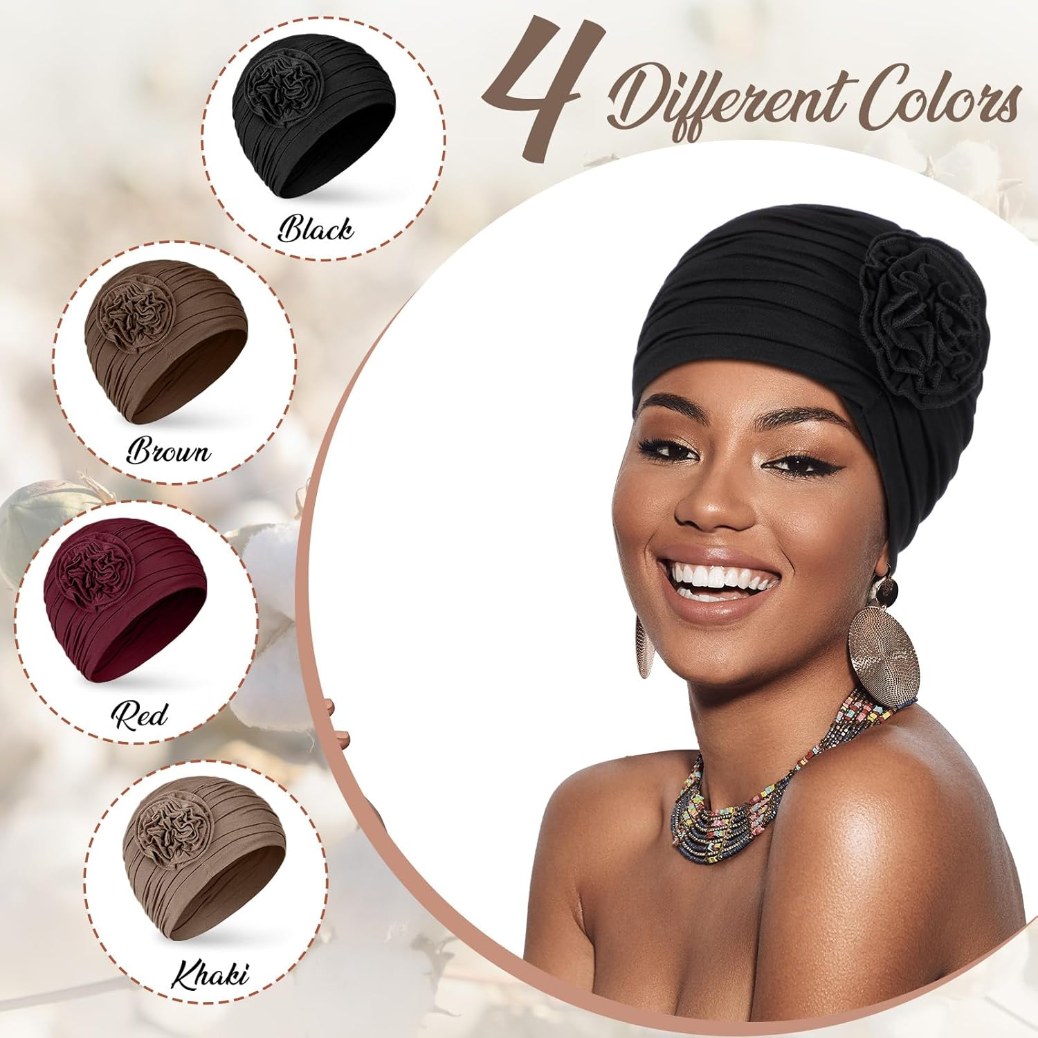 Jenpen 4 Pcs Cotton Beanie Turban Headwear for Women Soft Cancer Chemo Head Scarf Hats Elastic Covers Wraps for Women'S Hair - Solid Color image number 2