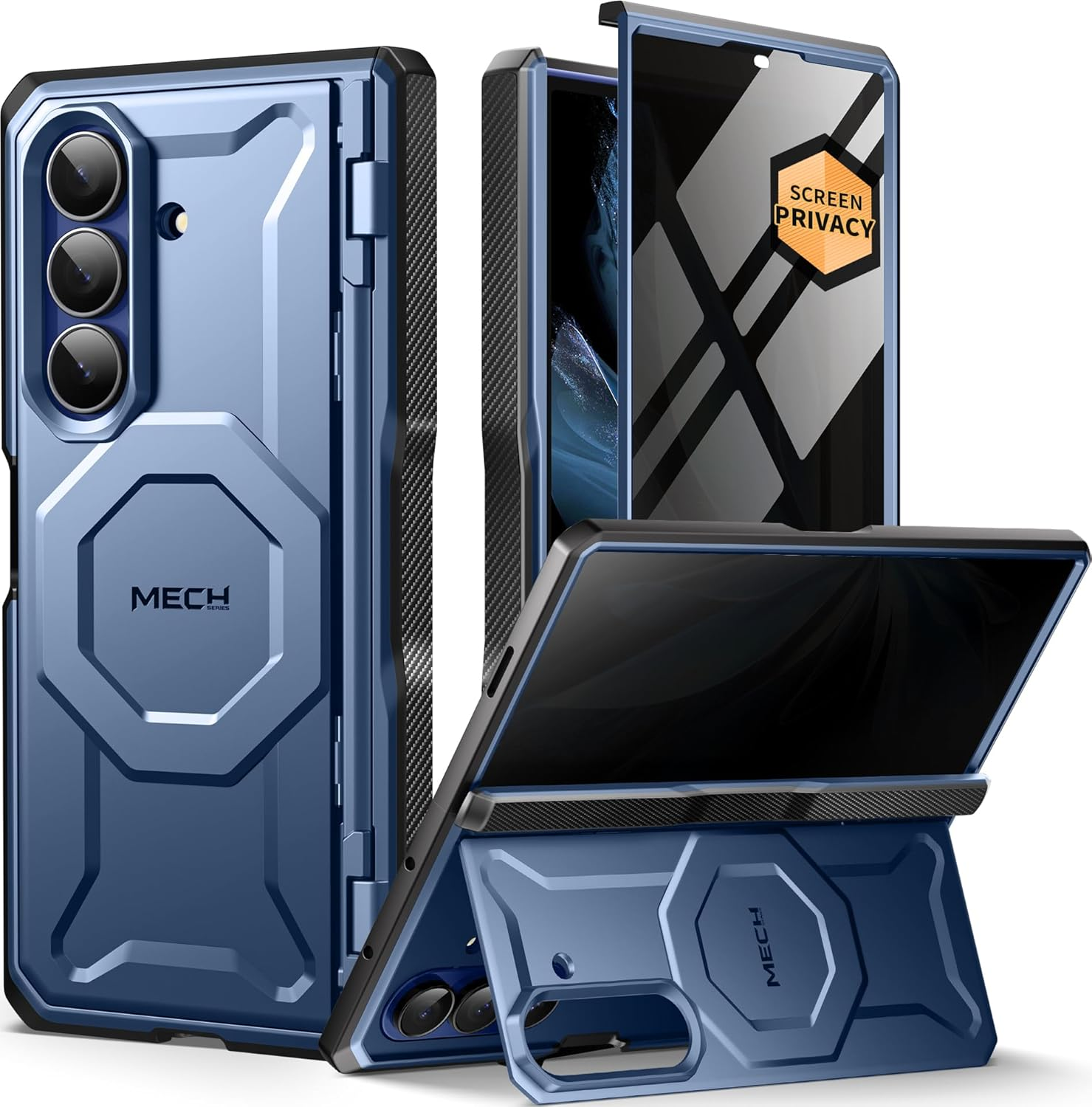 TONGATE for Z Fold 7 Case with Privacy Screen Protector, [Compatible with Magsafe], Built-In Stand & Belt Clip & Hinge Cover, Magnetic Shockproof Phone Case for Samsung Galaxy Z Fold 7 2025 8", Blue