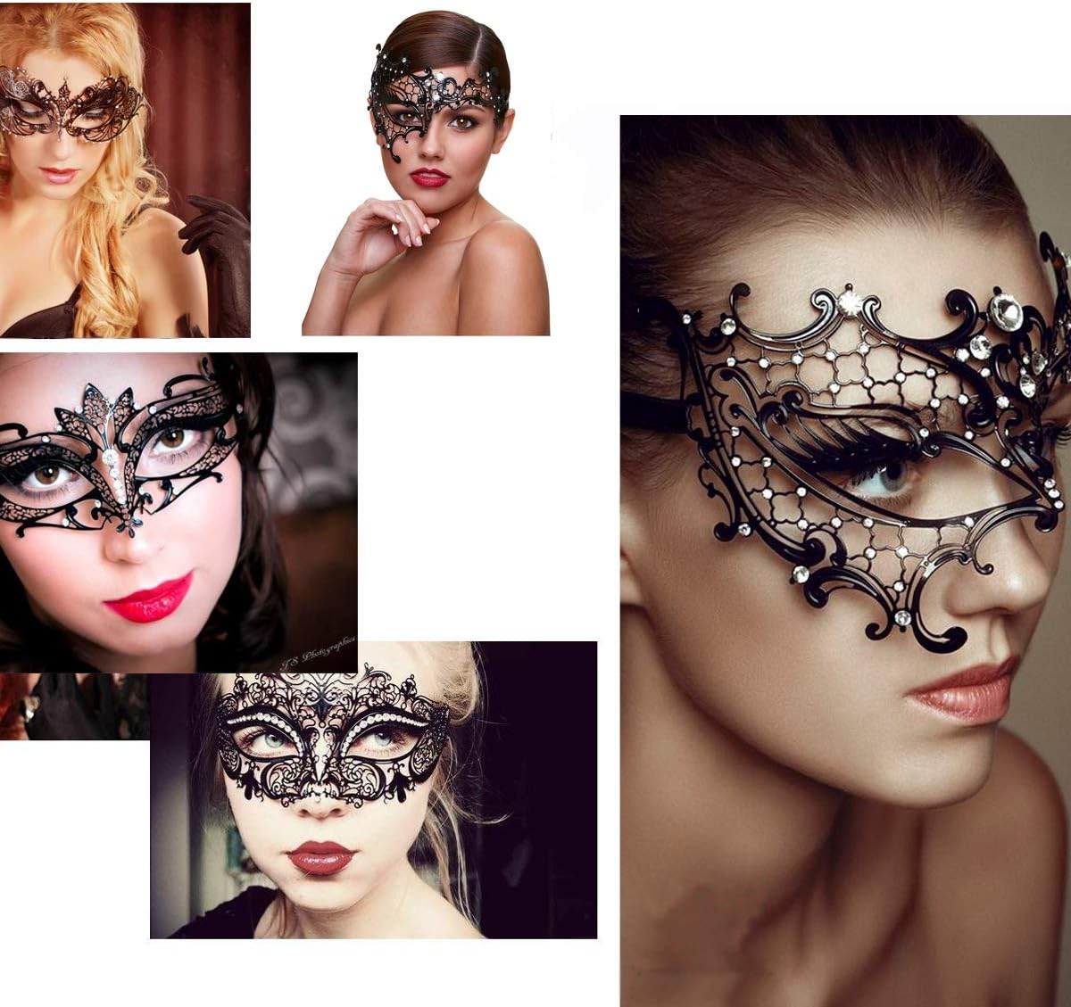 Masquerade Mask for Women Metal Mask Shiny Rhinestone Venetian Party Evening Prom Ball Mask Bar Costumes Accessory image number 5