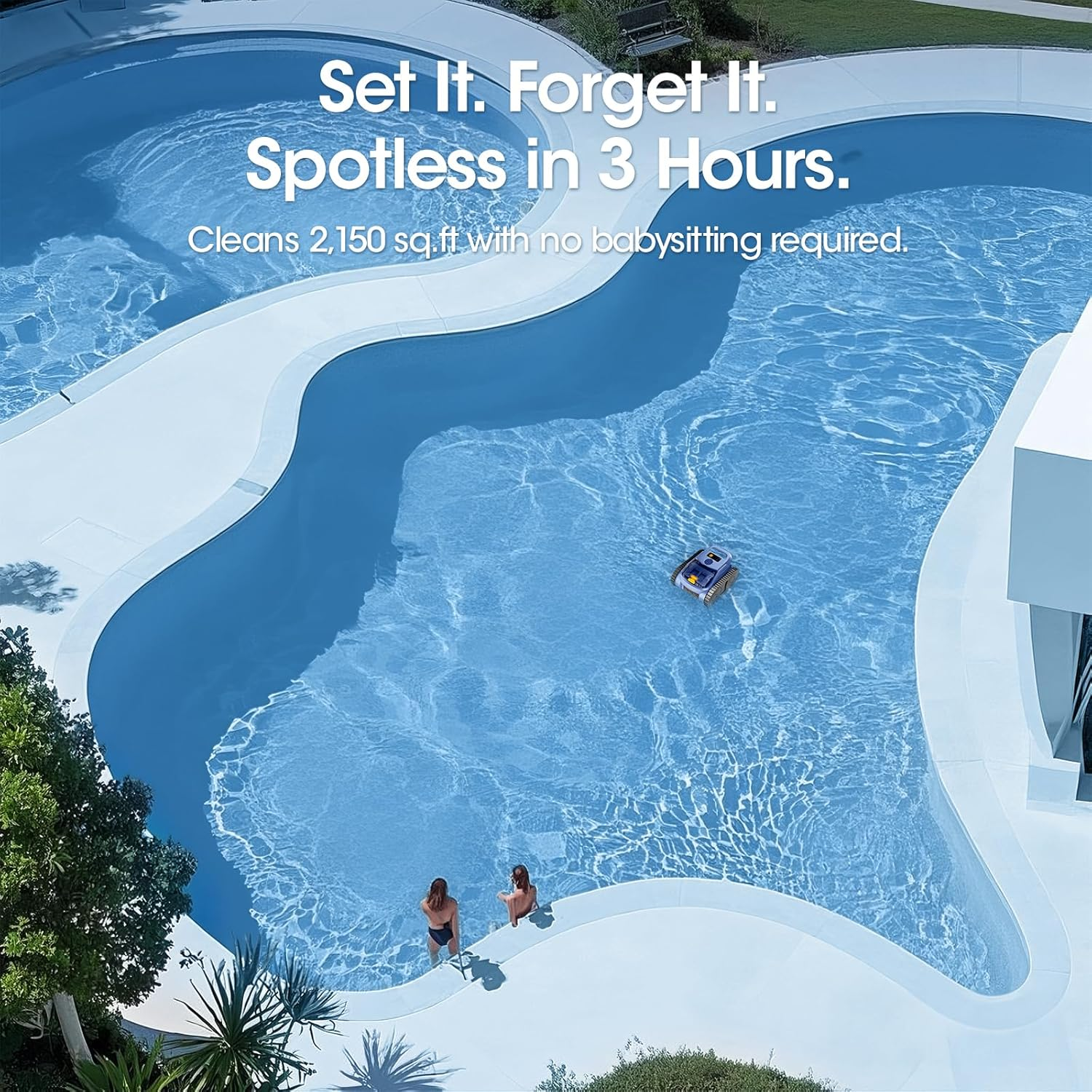 [2026 Release] Automatic Robotic Pool Vacuum for Inground & above Ground Pools, Wall Climbing Pool Vacuum Cleaner, Cleans Floor, Walls, Waterline, Drain & Skimmer up to 2150 Sq. Ft., 190 Min image number 3