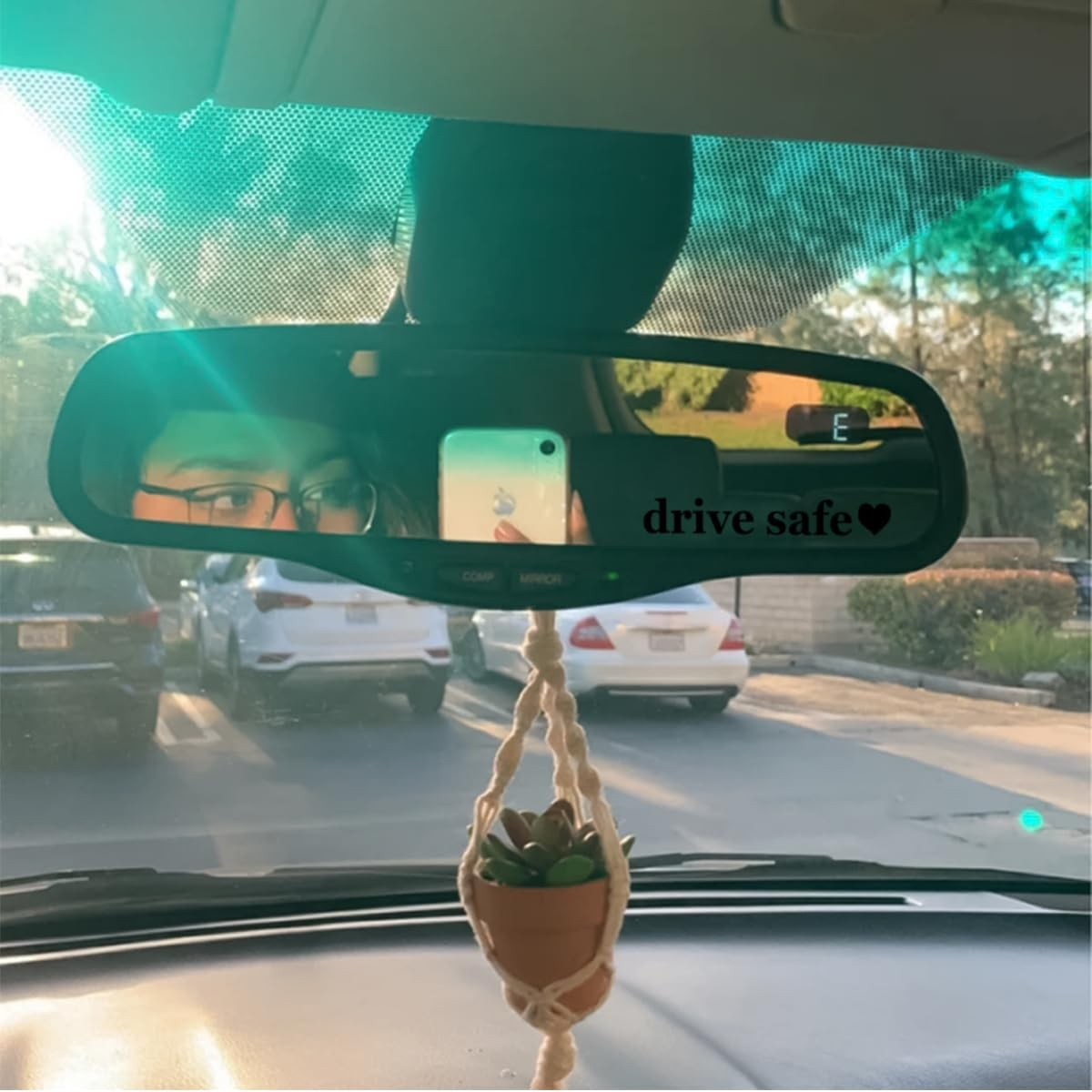 BELOMI Drive Safe Heart Mirror Decal, 3 PCS Car Rearview Mirror Window Windshield Letter Sticker, Funny Cute Reflective Sticker for Girlfriend Relationship Boyfriend, Car Accessories (Black) image number 2