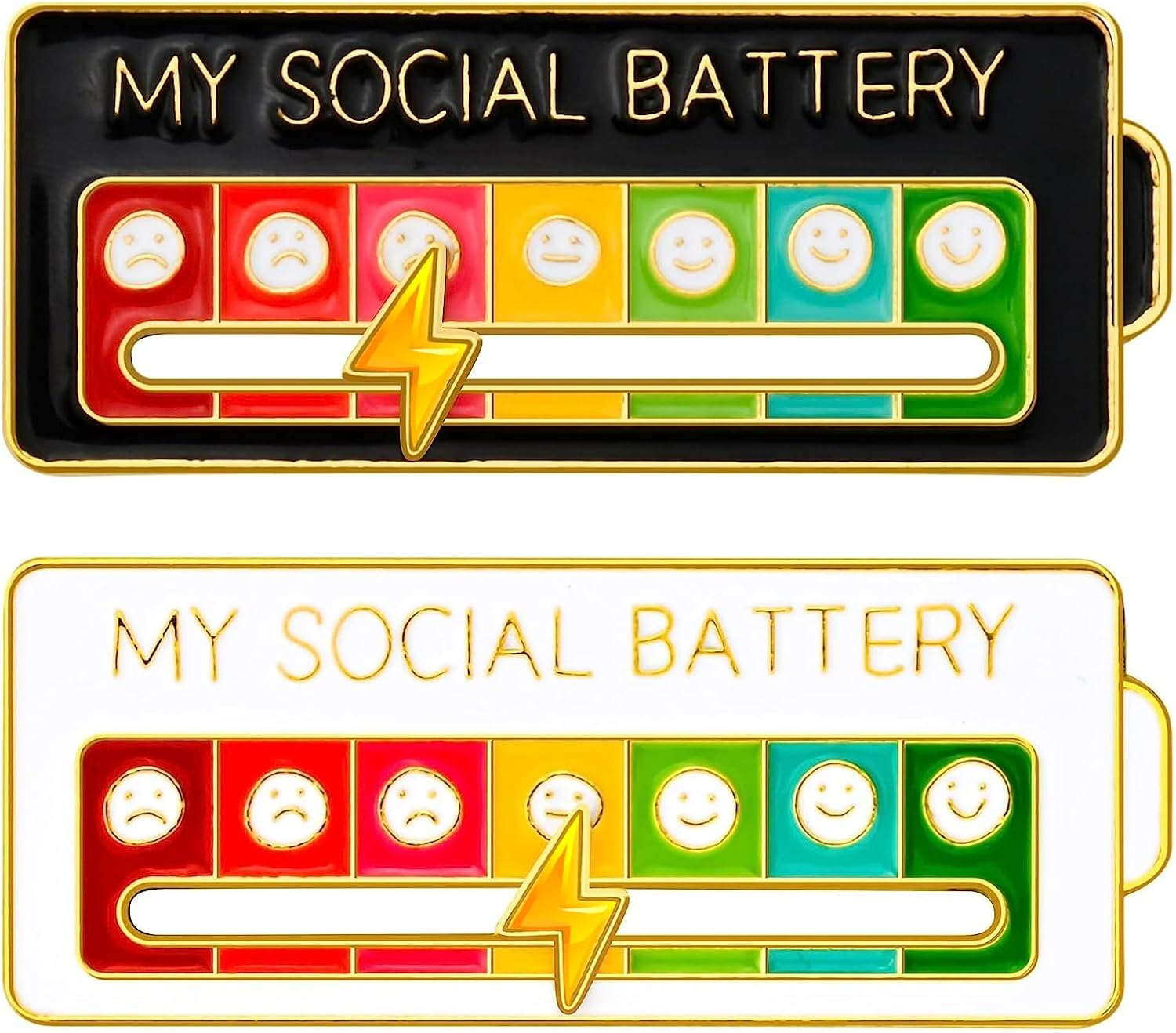 2PCS MY SOCIAL BATTERY, Pin Funny Mood Brooch Pin for 7 Days, Cute Creative Expression Pin Brooch Men Women Gift, Metal image number 3