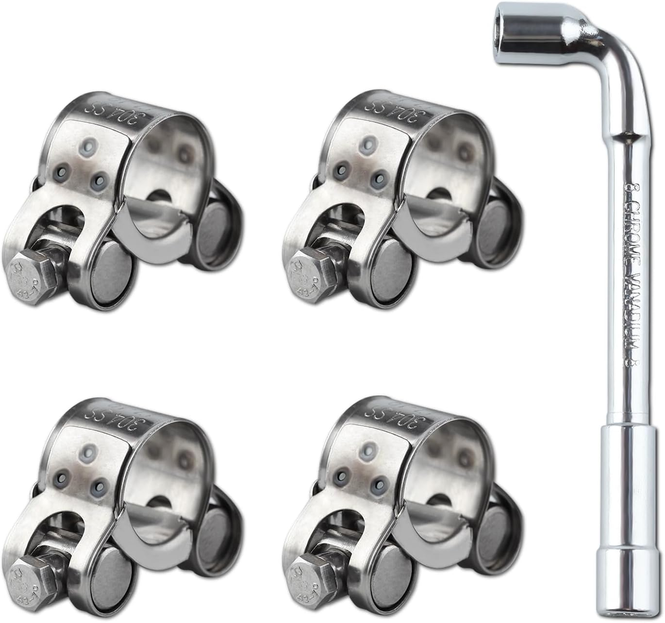 LEONTOOL 4 PCS 17-19Mm Range T-Bolt Hose Clamps, Heavy Duty Adjustable Pipe Clamps with Wrench, 304 Stainless Steel Turbo Pipe Clamps for Automotive Intercooler Radiator Heater High Pressure Hose image number 3