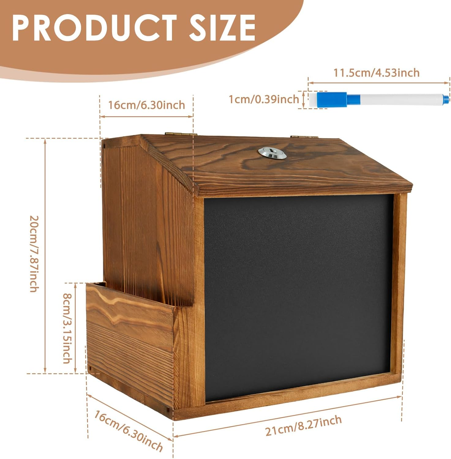 Wood Suggestion Box with Slot and Lock, Countertop or Wall Mounted Ballot Box with Chalkboard, Donation Box for Saving Fundraising, Multifunctional Comment Box with Chalkboard Vintage