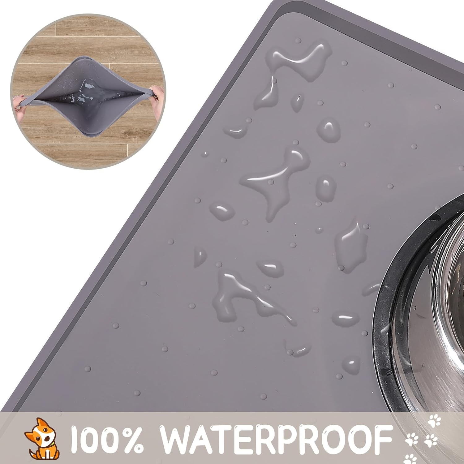 Mateeylife Silicone Cat & Dog Food Mat for Floors Waterproof, Anti-Slip Dog Bowl Mats for Food and Water, Pet Feeding Mats with Lip to Prevent Spills, Pet Placemat for Messy Drinkers to Protect Floors image number 2