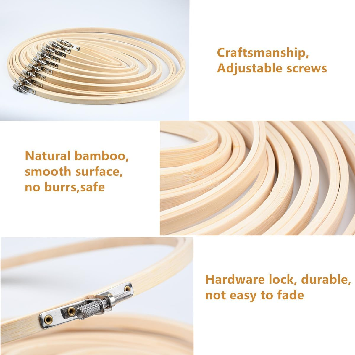 5PCS Embroidery Hoops,6/8/9/10/12 Inches,Round Wooden, Adjustable Cross Stitch Hoop,For Home Ornaments and Art Craft Handy Sewing image number 1