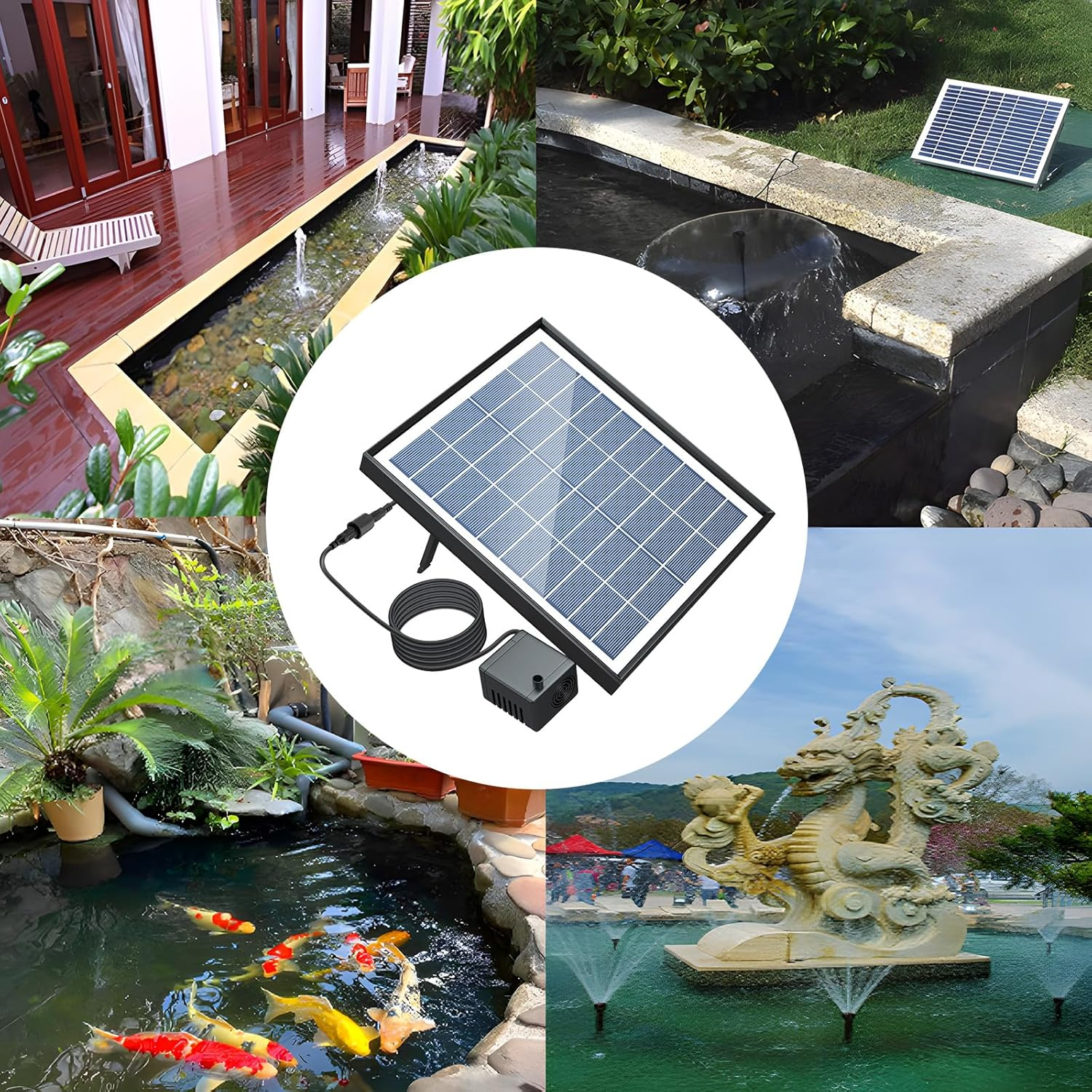 6.5W Solar Fountain Pump 200L/H Flow E Small Pond Pump Dc Brus Solar Powered Fountain Pump with 8 Nozzles 6 Modes for Bird Bath/Pond/Garden/Backyard/Landscape Black image number 2