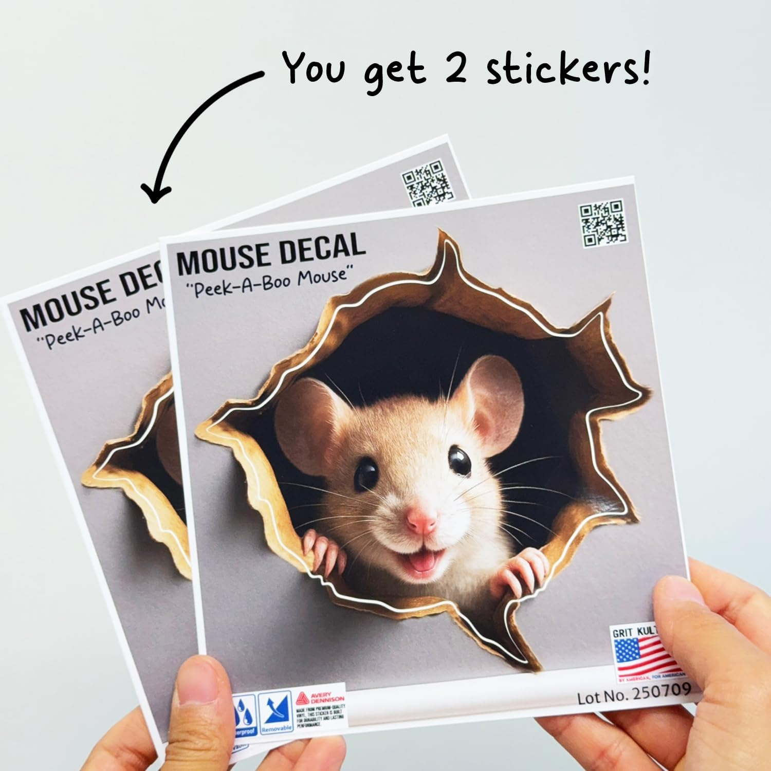 GRITKULTURE Removable Peek a Boo Mouse in Mouse Hole Decal Sticker 5.1Inch 2 Pack. Mouse Hole in the Wall Sticker with 3D Effect. Wall Decoration, Funny Gift, Potty Training, Prank (#6) image number 3