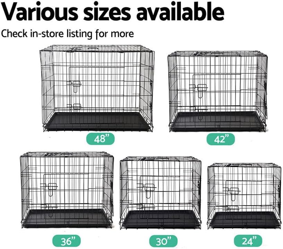 I.Pet Dog Crate Cage 48" Pet Kennel Crates Puppy Cat Fence House Outdoor Indoor Portable Carrier, Metal Wire with Triple Doors Lockable Foldable with Removable Tray and Handle