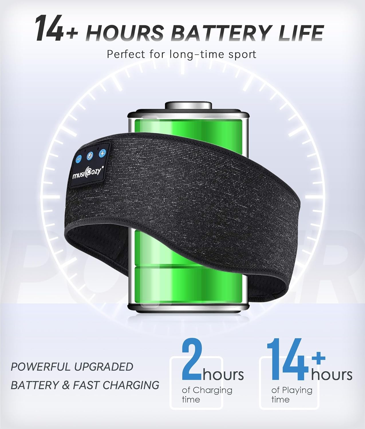 MUSICOZY Sleep Headphones Bluetooth Sports Headband, Wireless Music Headband Headphones, IPX6 Waterproof Headphones with Mic for Sleeping Workout Running Insomnia Side Sleepers Travel AMSR Yoga image number 2