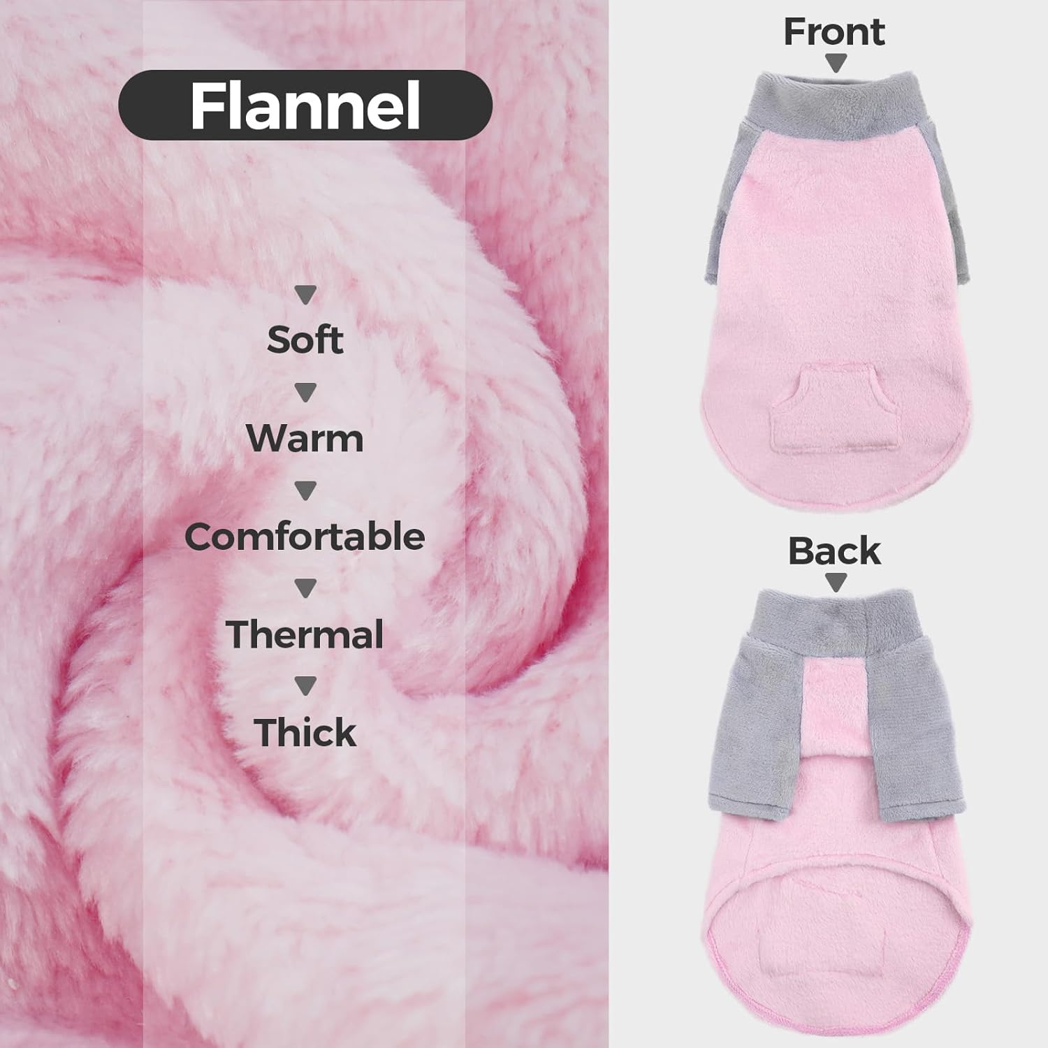 Cat Sweater, Cat Pullover Fleece Small Cat Sweater Sphynx Hairless Cat Clothes Kittens Winter Clothes Cat Apparel Cat Warm Vest Cat Pajamas Clothes(Pink, S) image number 7