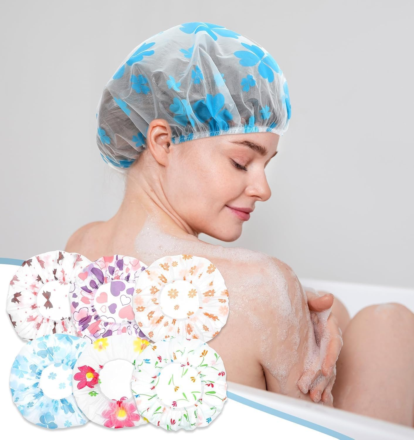 Shower Cap for Kids, 26-28 Cm Reusable Baby Shower Cap with Elastic & Sanded Imprint Design for Girls, Boys, Women, Bathroom, Makeup, Travel (Multi-Colored)