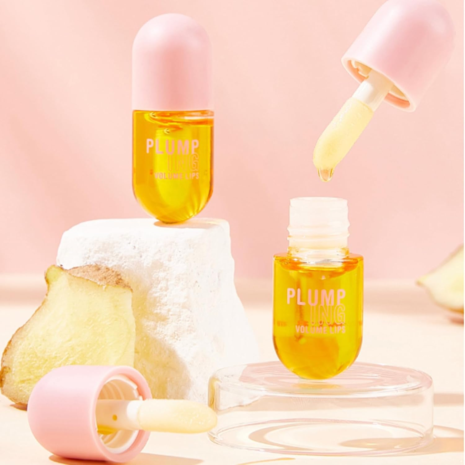 FEESHOW 2-Piece Ginger Lip Oil Set, 8Ml Daily Conditioning Plumper for Hydrated Fuller Looking Lips Yellow One Size image number 6