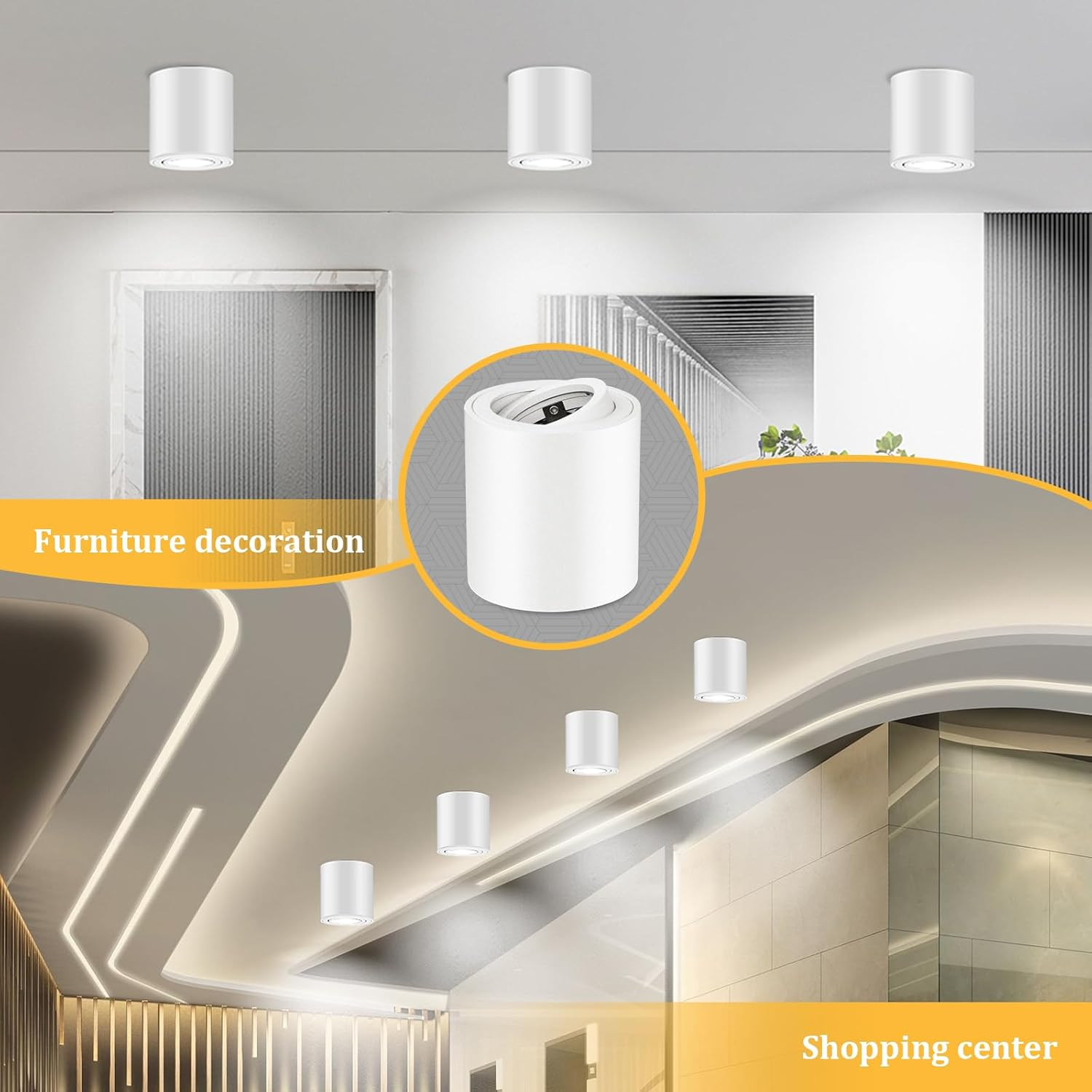 Geyoulux 4 X Adjustable Surface Mounted Spotlight, GU10 230V Ceiling Spotlights &Oslash;80 X 84 Mm, Ceiling Light LED GU10 Socket, Downlight Lamp Lighting for GU10 and LED Modules, White Round image number 6