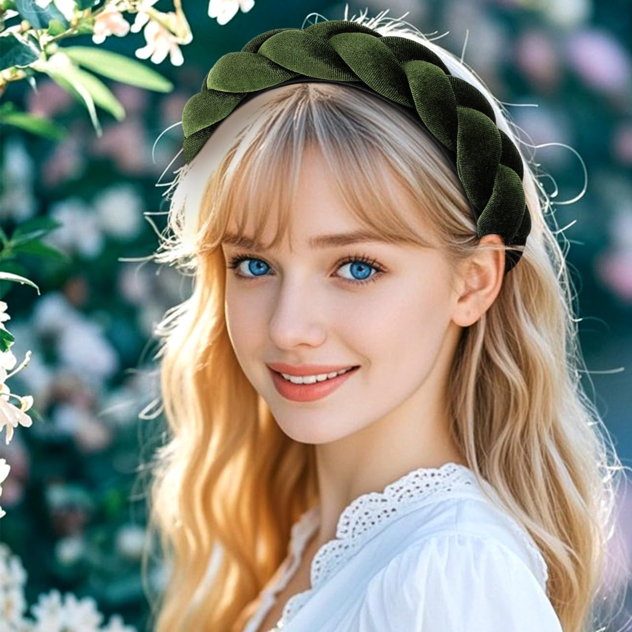 Partykindom Braided Women'S Headband Wide Vintage Hair Band for Forehead Fashionable Headband with Braid Shape for Face Washing for Special Occasions image number 3