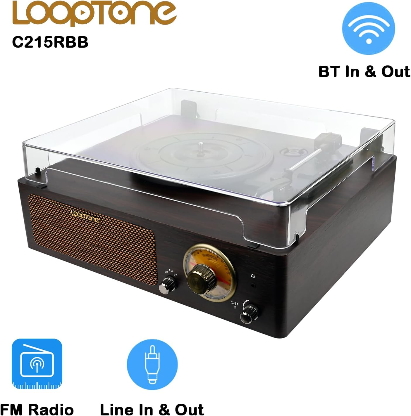Looptone DS-215RBB Bluetooth in & Out Turntable with FM Radio Functions image number 5