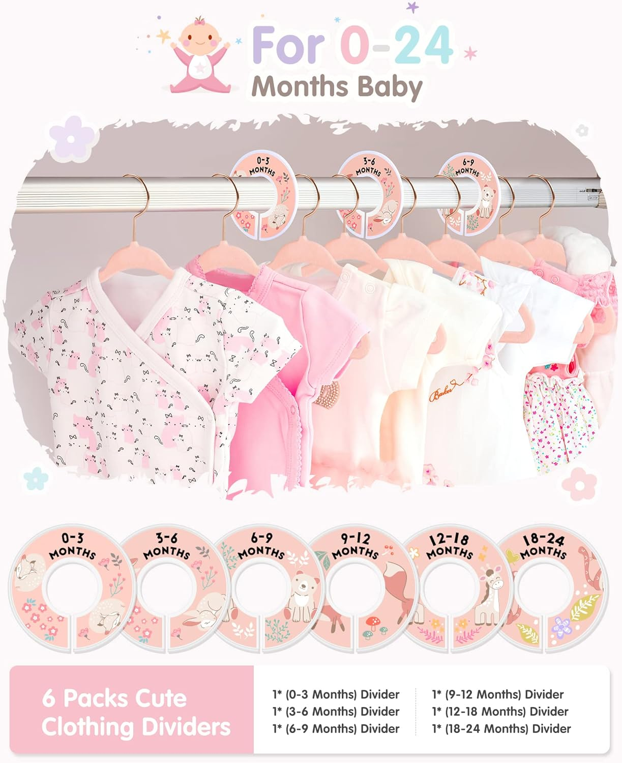 Baby Hangers, VIS'V 11 Inch Pink Velvet Kids Hangers with 6 Pcs Size Dividers Non Slip Nursery Children Closet Clothes Hangers for Infant Toddler Girls & Boys - 30 Pack - 50, Blue image number 7