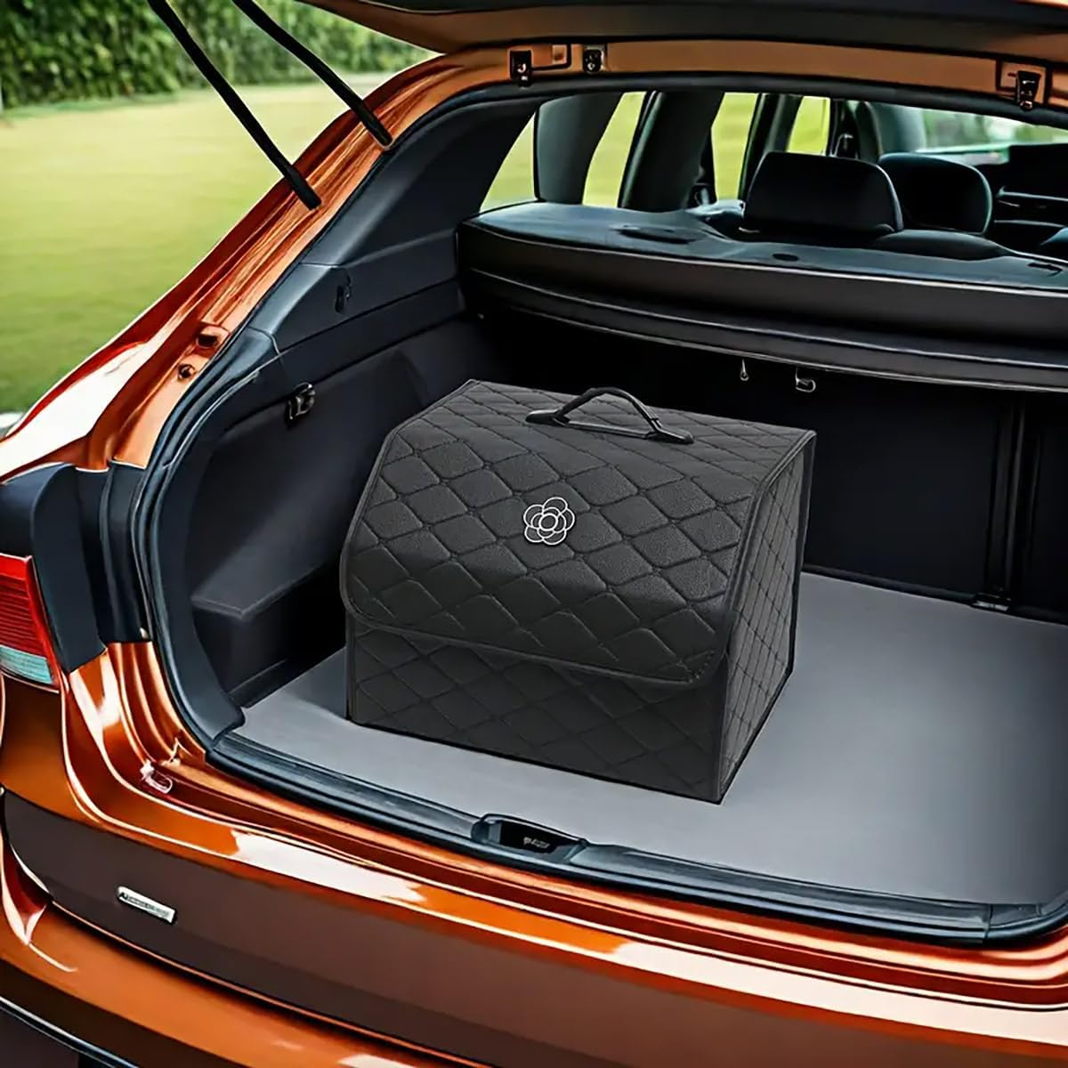 AIMALL Quilted Car Trunk Organizer, Multifunctional Storage Box for Women, Stylish Black image number 4