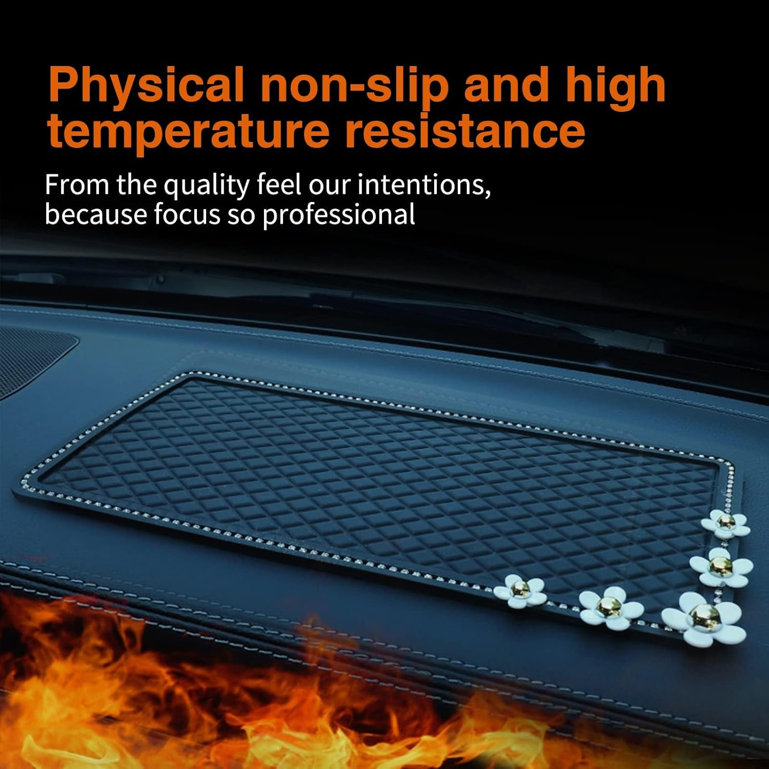 Pack-1 Car Dashboard Phone Anti-Slip Mat, 11.8In X 5.7In Adhesive Grip Pad, Fits for Radar Detector, Cell Phone, Keys, Glass, Mirrors, GPS, Coins, Washable (Black Little Daisy Diamonds) image number 3