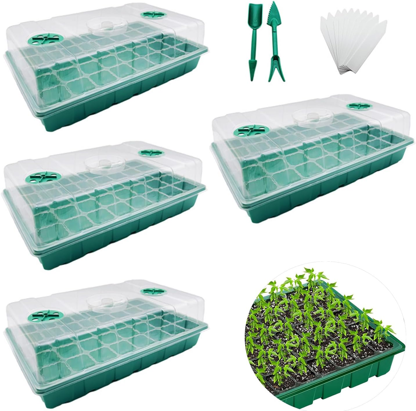 4-Set Seed Starter Tray Kits with Dome and Base - 40-Cell Garden Plant Germination Trays, Seedling Tray, Cell Humidity Adjustable Seed Starting Kit,Greenhouse Germination Growth Tray image number 3